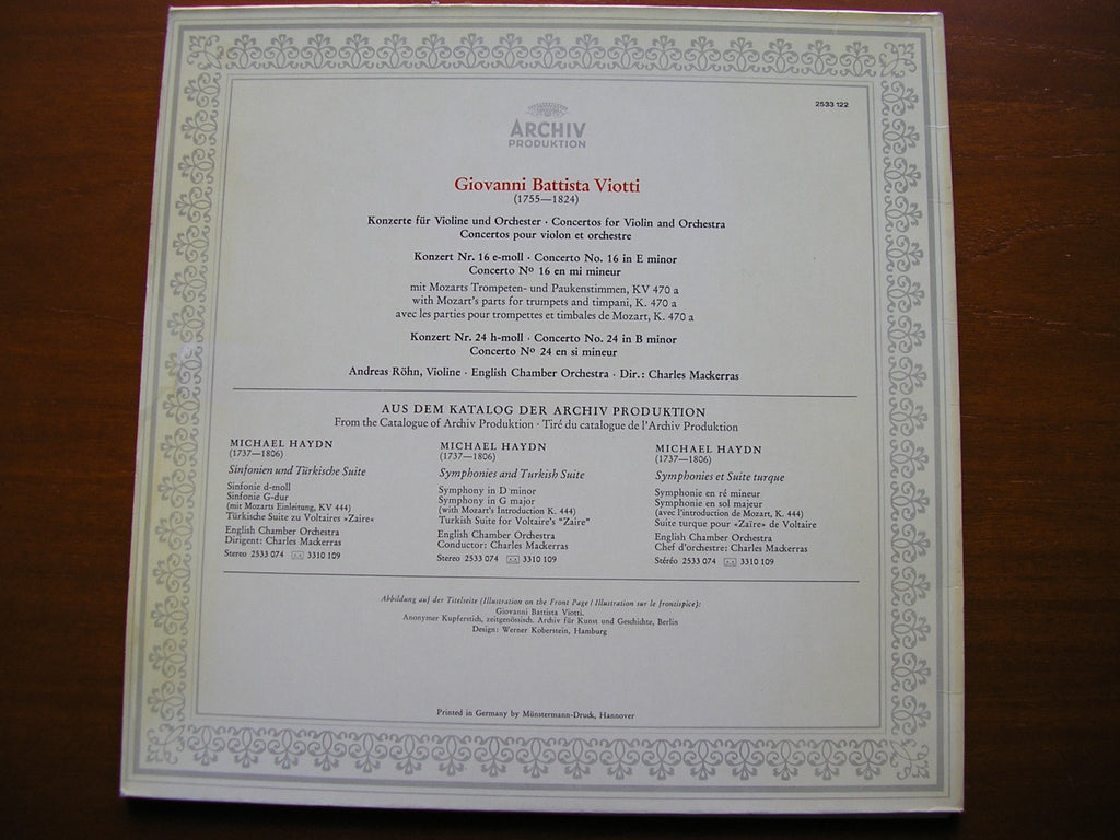 VIOTTI: VIOLIN CONCERTOS Nos. 16 & 24   ROHN / ENGLISH CHAMBER ORCHESTRA / MACKERRAS   2533 122