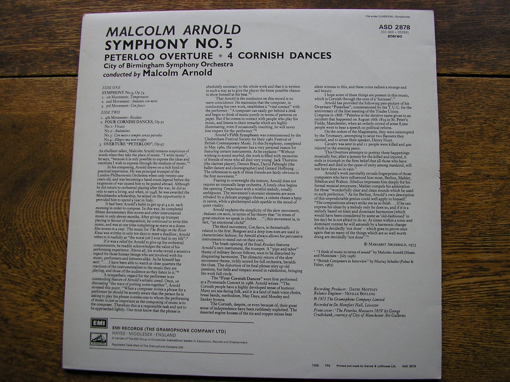 ARNOLD: SYMPHONY No. 5 / PETERLOO OVERTURE   ARNOLD / CBSO   ASD 2878