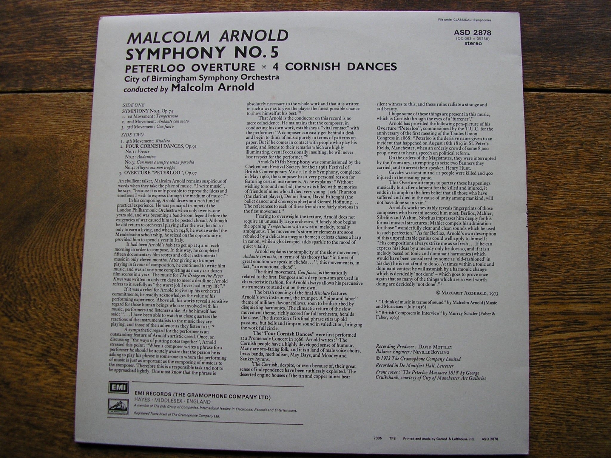 ARNOLD: SYMPHONY No. 5 / PETERLOO OVERTURE   ARNOLD / CBSO   ASD 2878