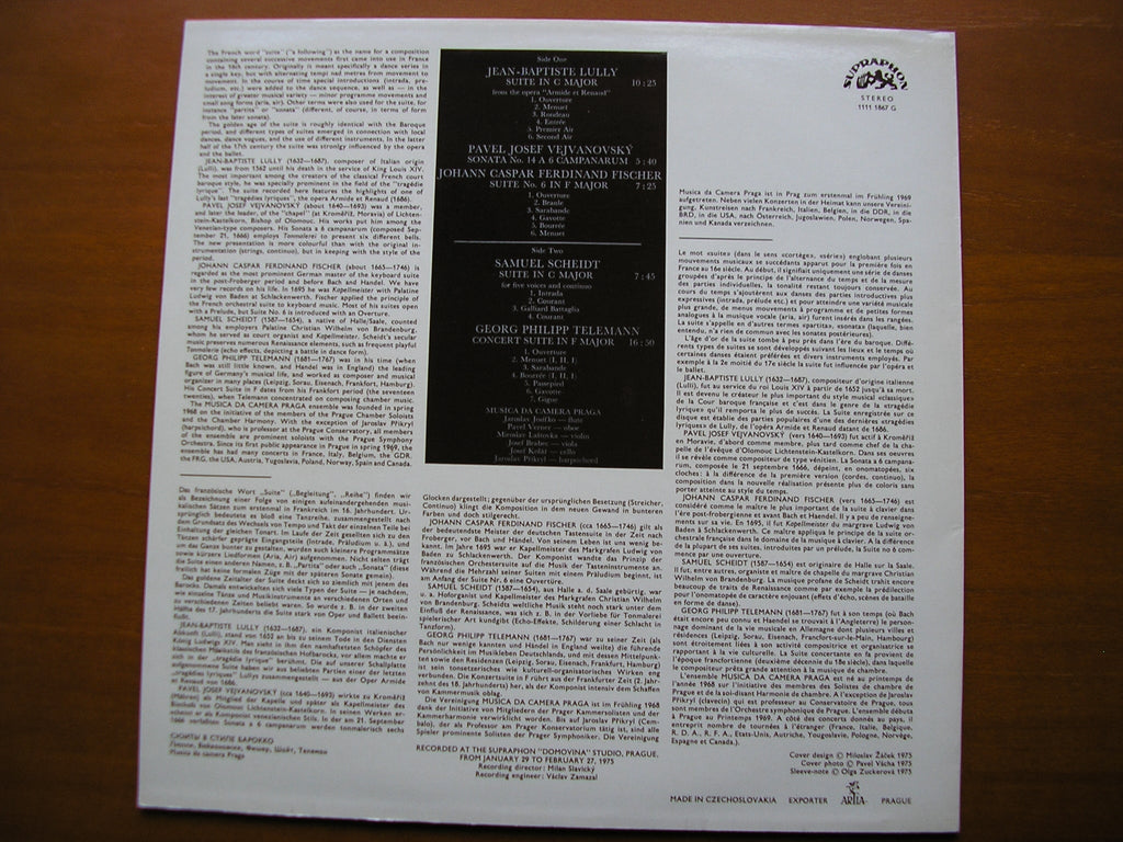 BAROQUE SUITES: TELEMANN / LULLY / SCHEIDT / FISCHER / VEJVANOVSKY      MUSICA DA CAMERA PRAGUE     1111 1867