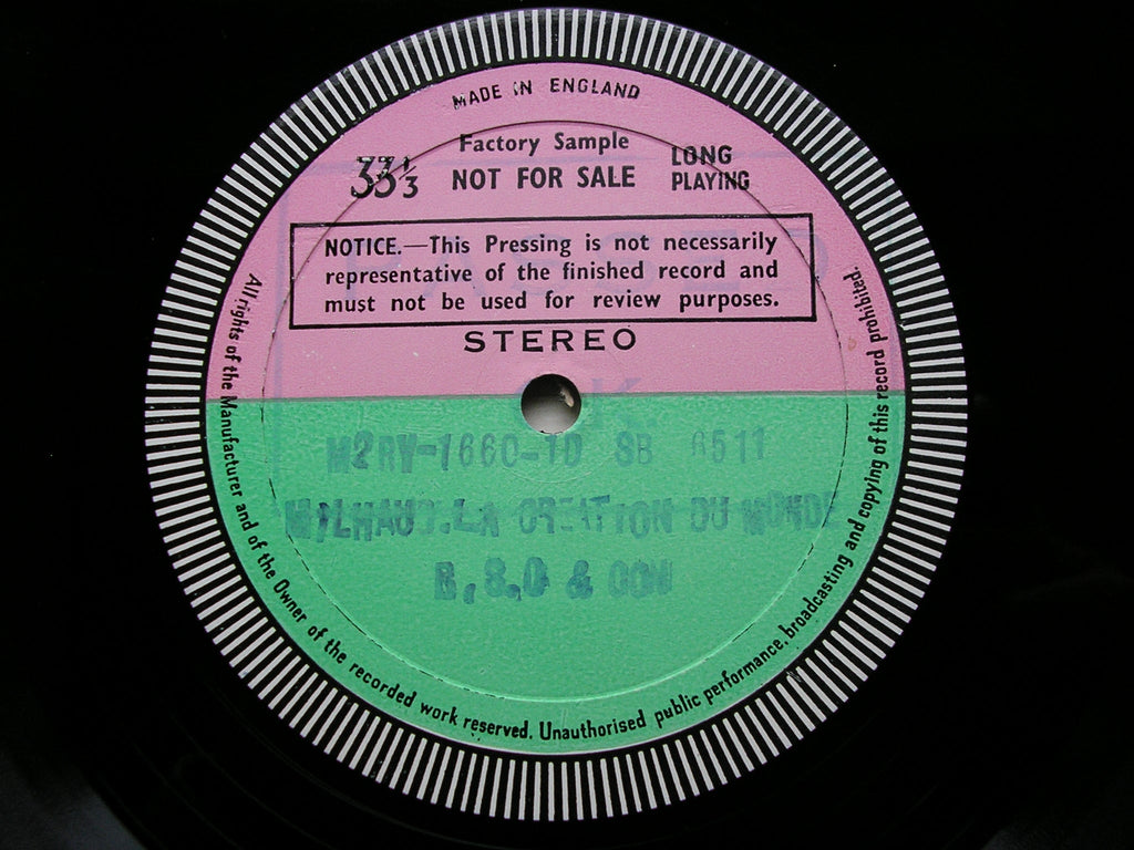 MILHAUD: LA CREATION DU MONDE / SUITE PROVENCALE      MUNCH / BOSTON SYMPHONY   test pressing  SB 6511