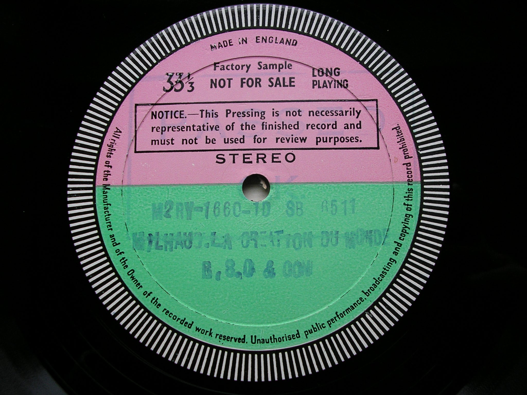 MILHAUD: LA CREATION DU MONDE / SUITE PROVENCALE      MUNCH / BOSTON SYMPHONY   test pressing  SB 6511