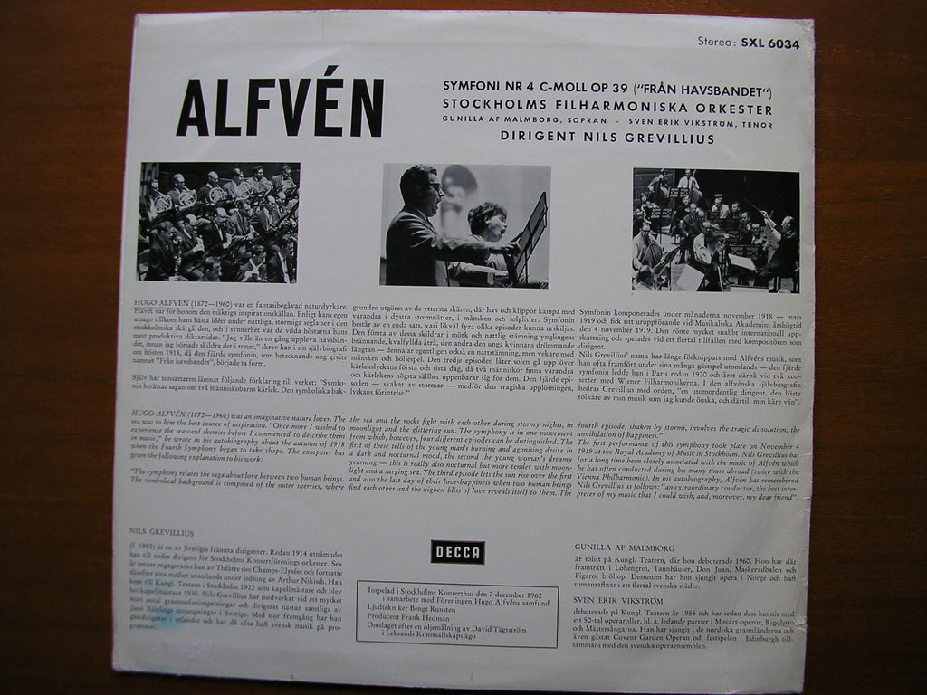 SXL 6034  ALFVEN: SYMPHONY No. 4    MALMBORG / VIKSTROM / STOCKHOLM PHILHARMONIC / GREVILLIUS      ED1
