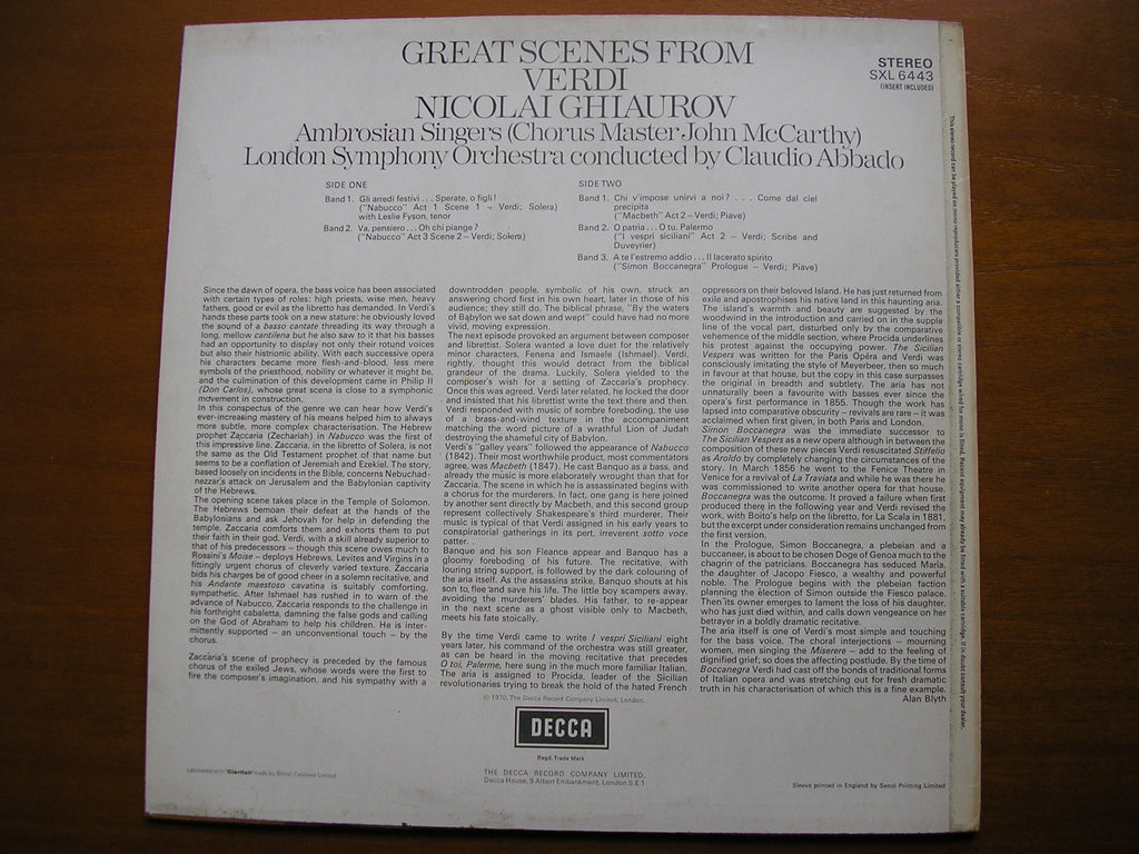 SXL 6443 GREAT SCENES FROM VERDI     NICOLAI GHIAUROV / LONDON SYMPHONY / ABBADO     ED4