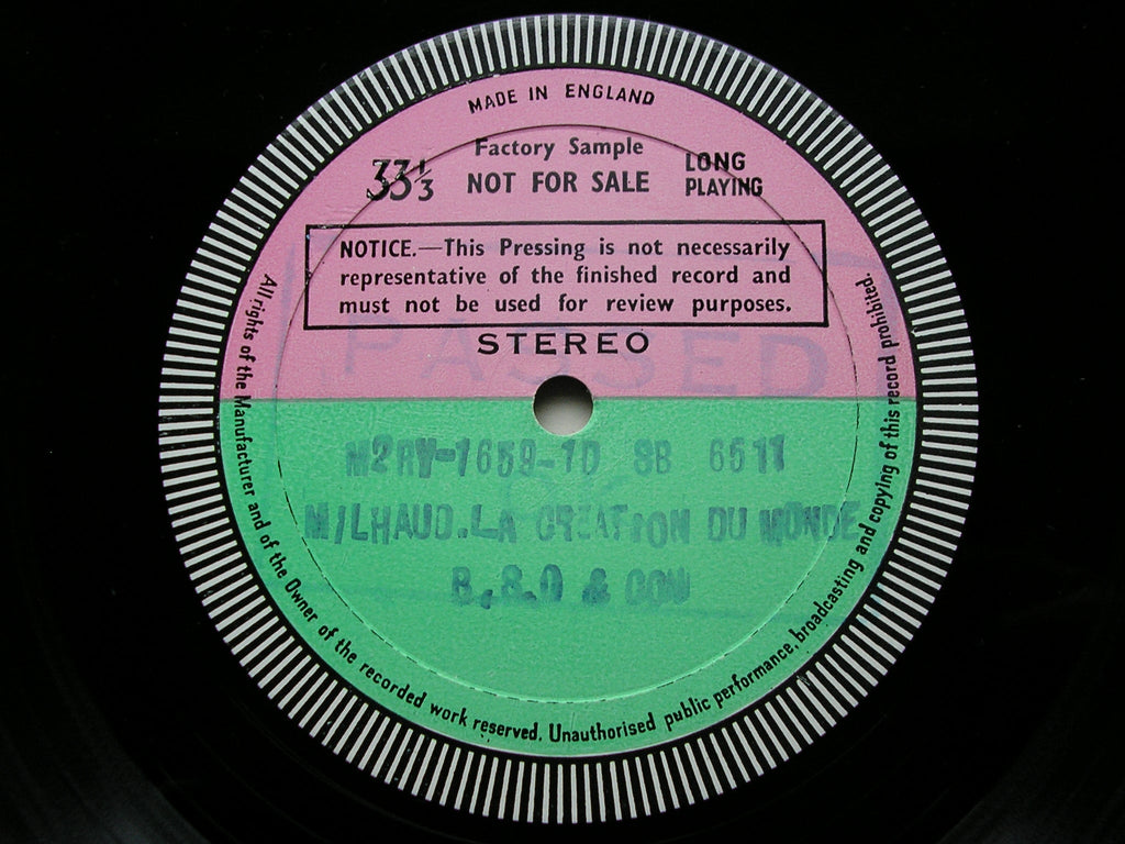 MILHAUD: LA CREATION DU MONDE / SUITE PROVENCALE      MUNCH / BOSTON SYMPHONY   test pressing  SB 6511