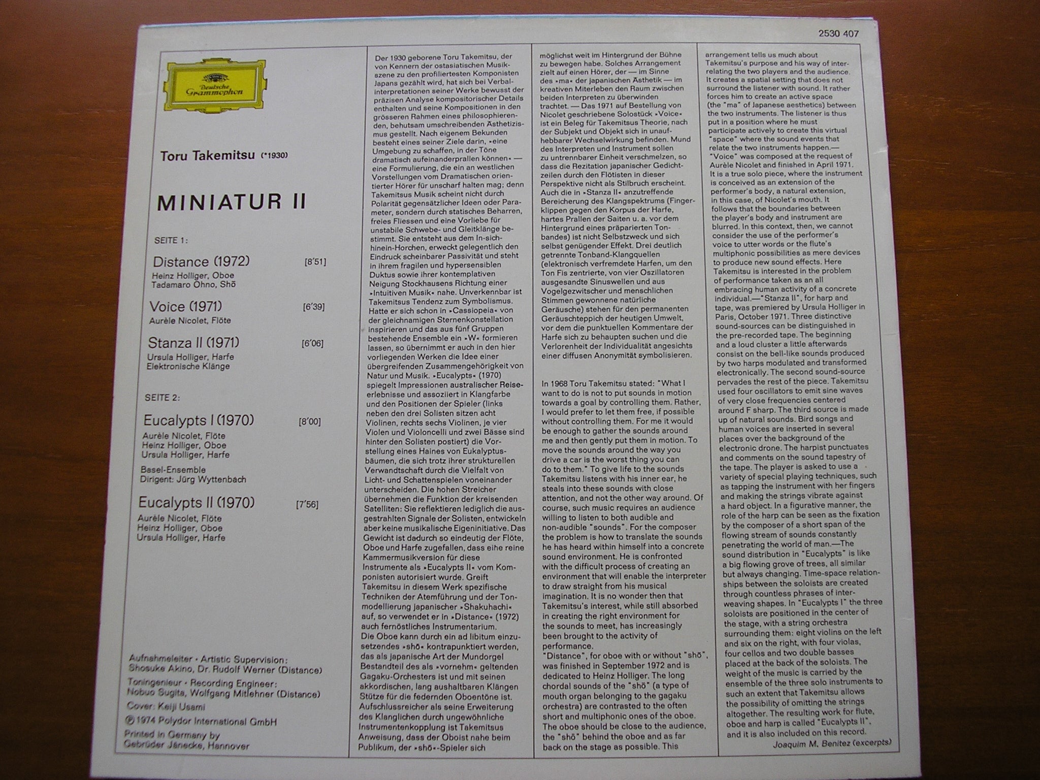 TAKEMITSU: MINIATUR II    URSULA & HEINZ HOLLIGER / AURELE NICOLET / TADAMARO OHNO / BASLE ENSEMBLE /  WYTTENBACH     2530 407