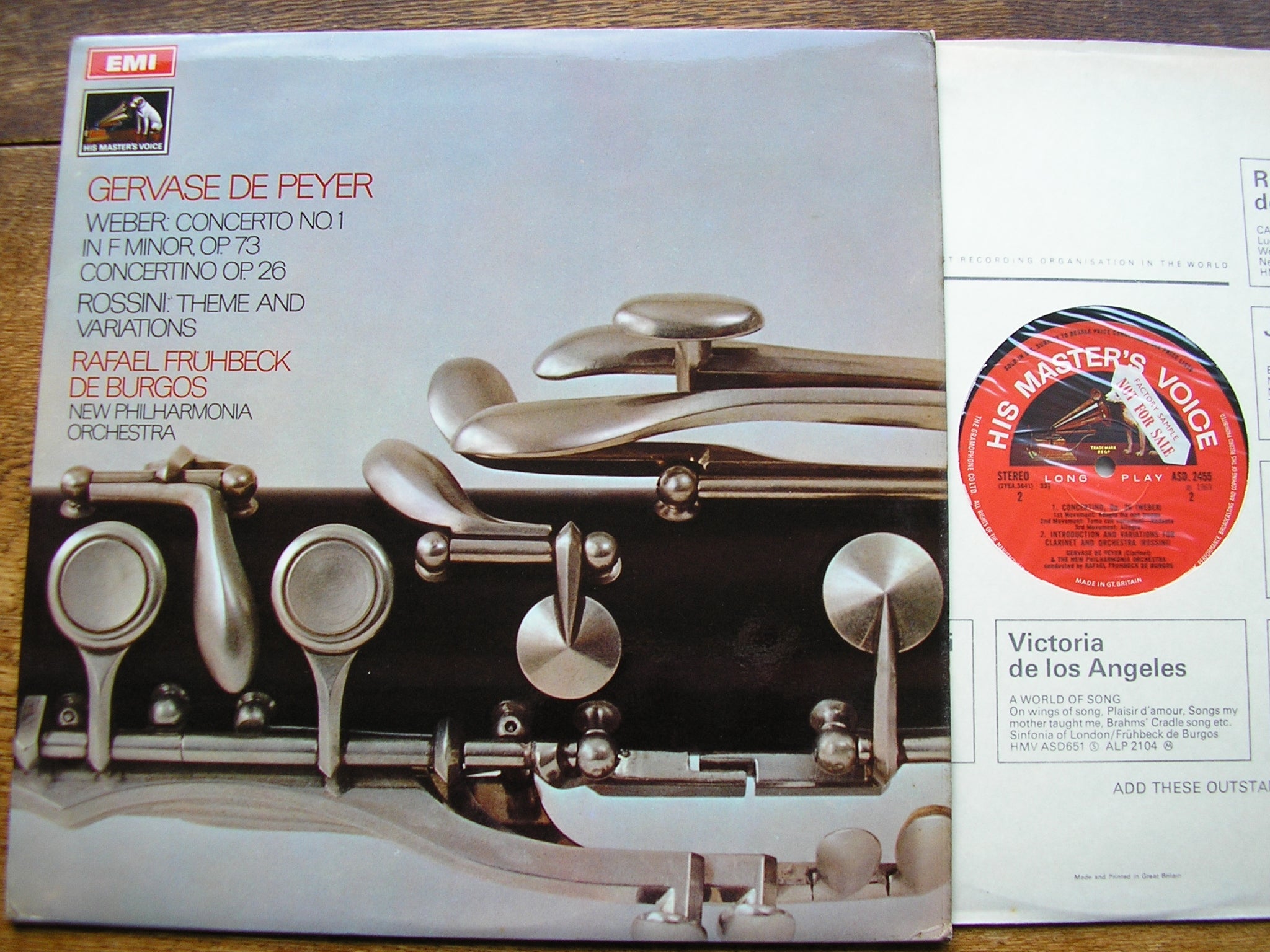 WEBER: CLARINET CONCERTO No. 1 / CONCERTINO / ROSSINI: THEME & VARIATIONS    DE PEYER / DE BURGOS / NEW PHILHARMONIA   ASD 2455
