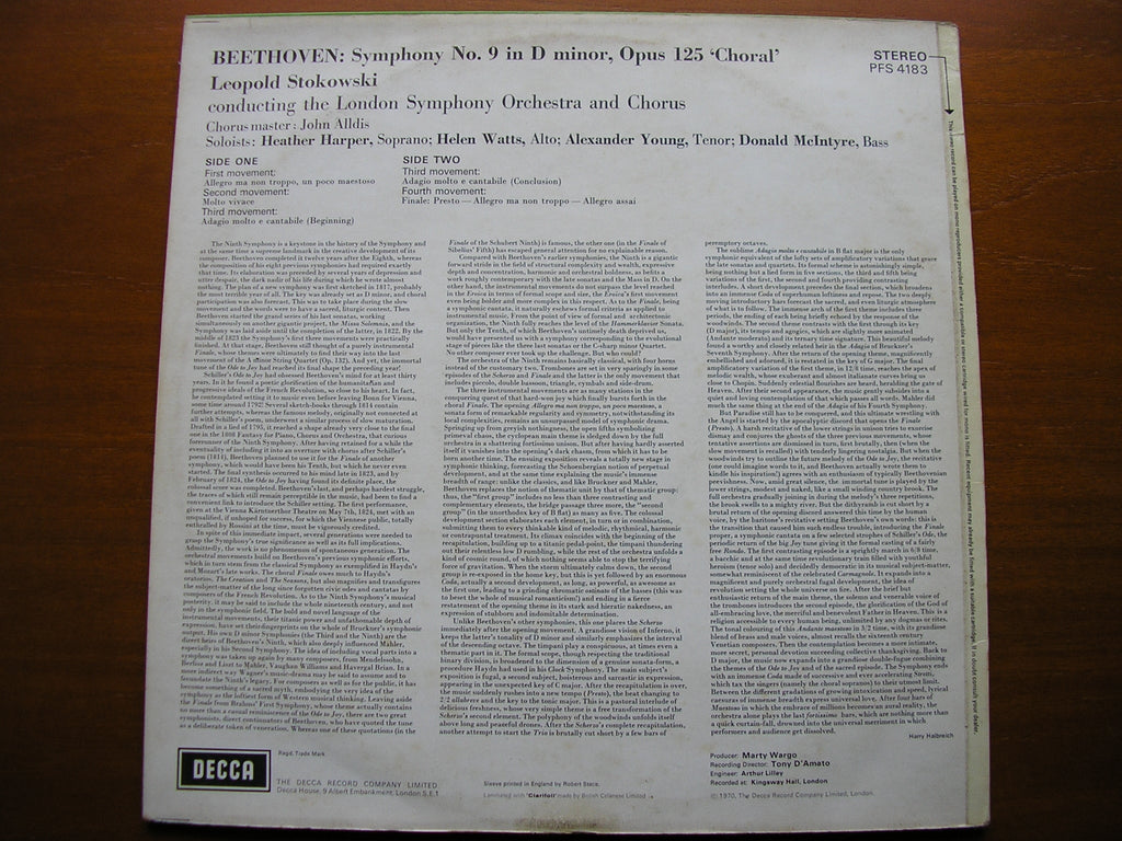 BEETHOVEN: SYMPHONY No. 9    SOLOISTS / LONDON SYMPHONY / LEOPOLD STOKOWSKI   PFS 4183