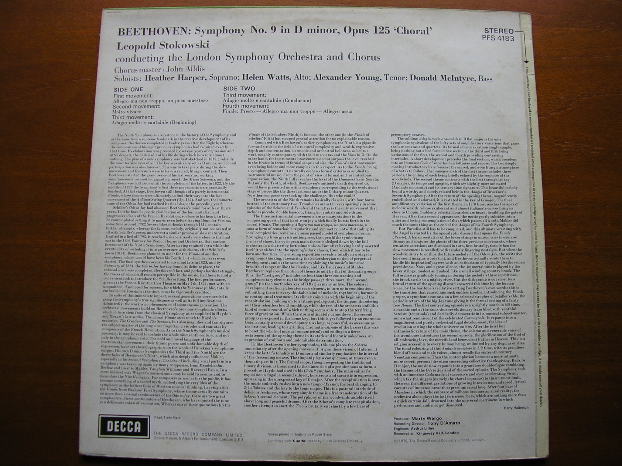 BEETHOVEN: SYMPHONY No. 9    SOLOISTS / LONDON SYMPHONY / LEOPOLD STOKOWSKI   PFS 4183