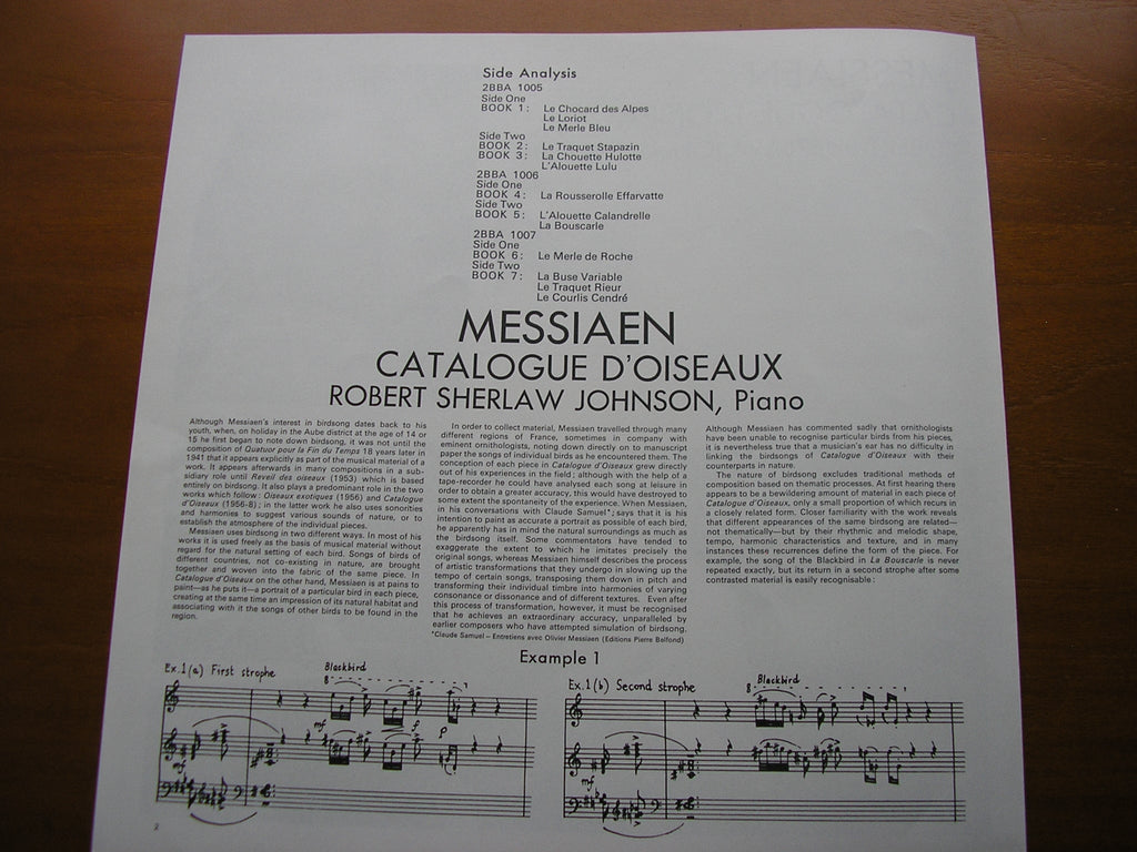 MESSIAEN: CATALOGUE D'OISEAU     ROBERT SHERLAW JOHNSON      3 LP      2BBA 1005 / 7