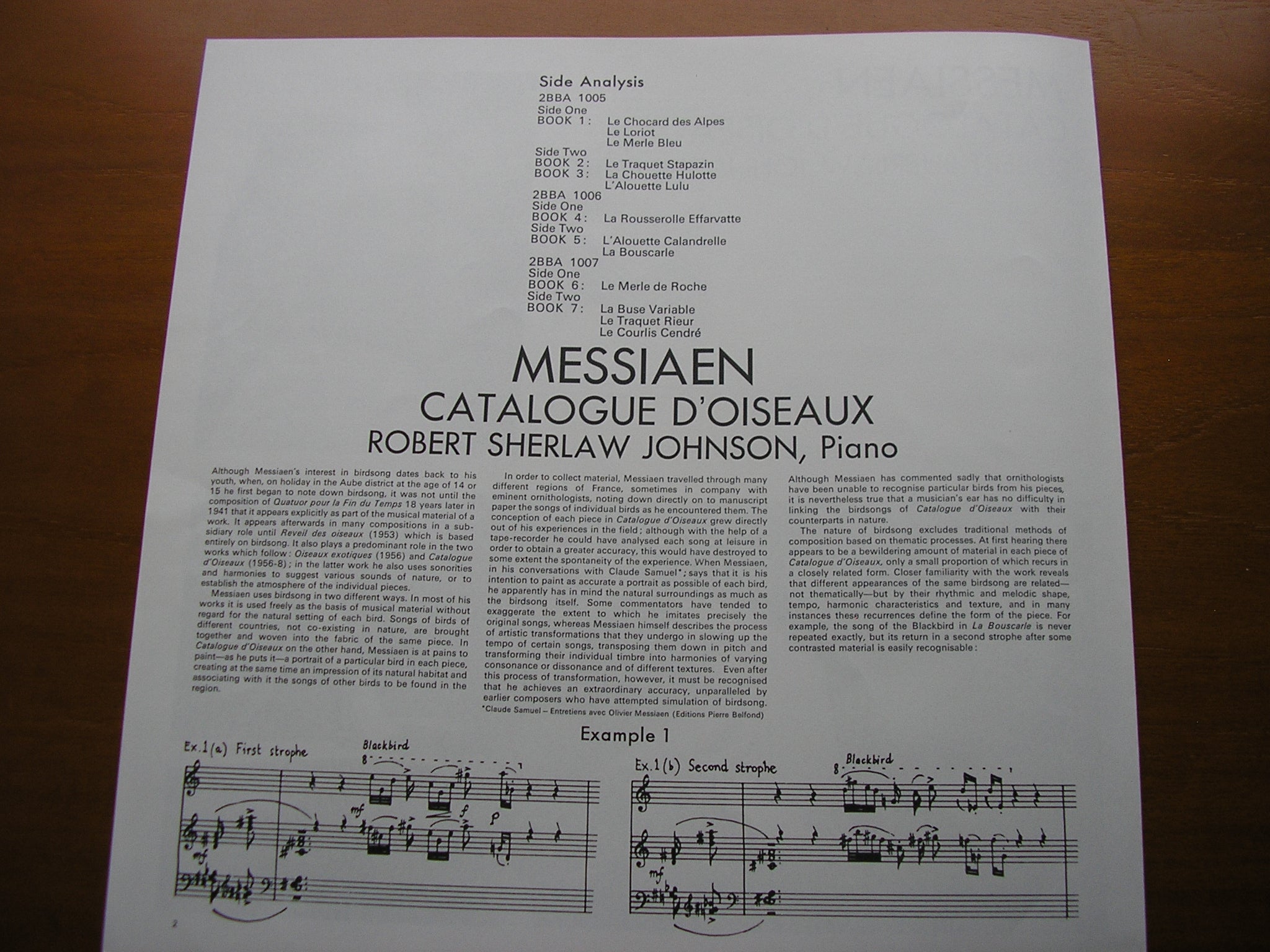 MESSIAEN: CATALOGUE D'OISEAU     ROBERT SHERLAW JOHNSON      3 LP      2BBA 1005 / 7