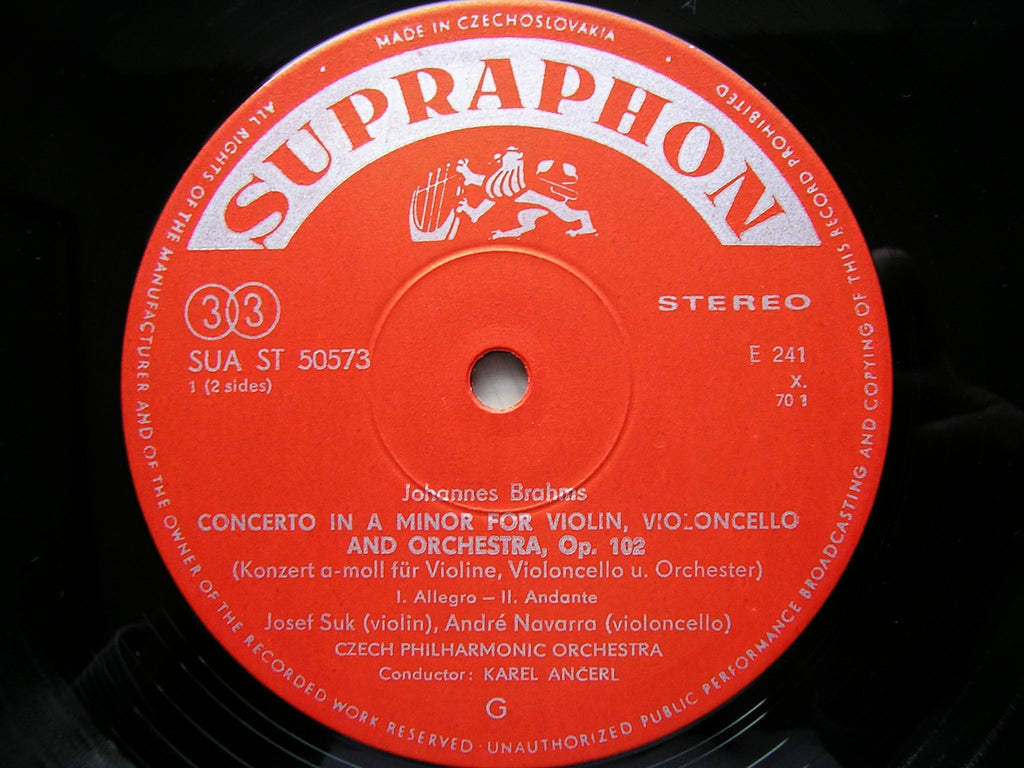 BRAHMS: CONCERTO FOR VIOLIN & CELLO / TRAGIC OVERTURE    SUK / NAVARRA / CZECH PHILHARMONIC / ANCERL    SUA ST 50573