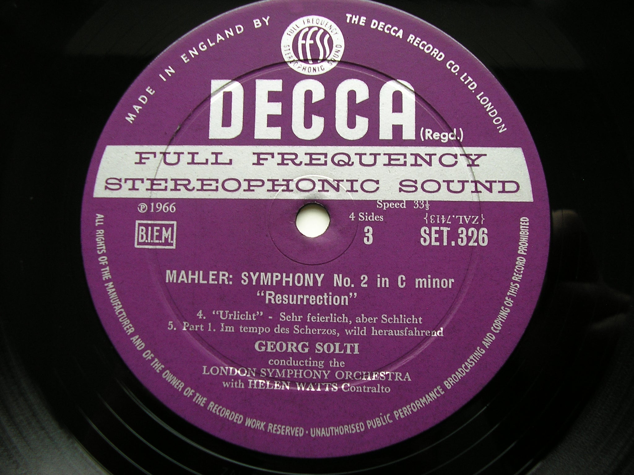 MAHLER: SYMPHONY No. 2 'Resurrection'    HARPER / WATTS / LONDON SYMPHONY ORCHESTRA / SOLTI     SET 325 - 6