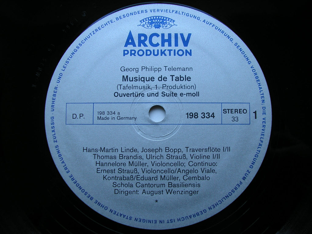 TELEMANN: TAFELMUSIK  Production 1     SCHOLA CANTORUM BASILIENSIS / WENZINGER      2LP      2708 008