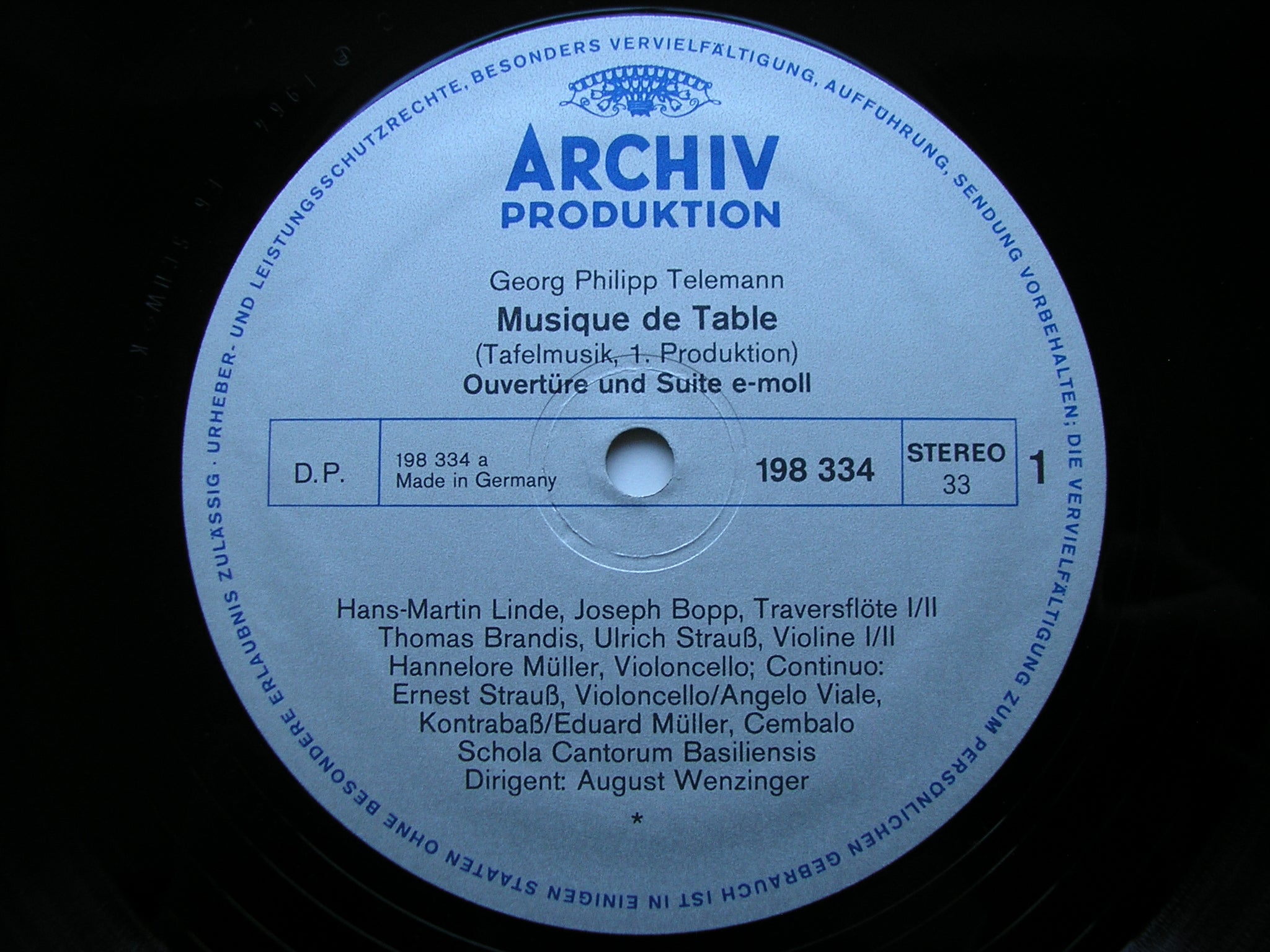 TELEMANN: TAFELMUSIK  Production 1     SCHOLA CANTORUM BASILIENSIS / WENZINGER      2LP      2708 008