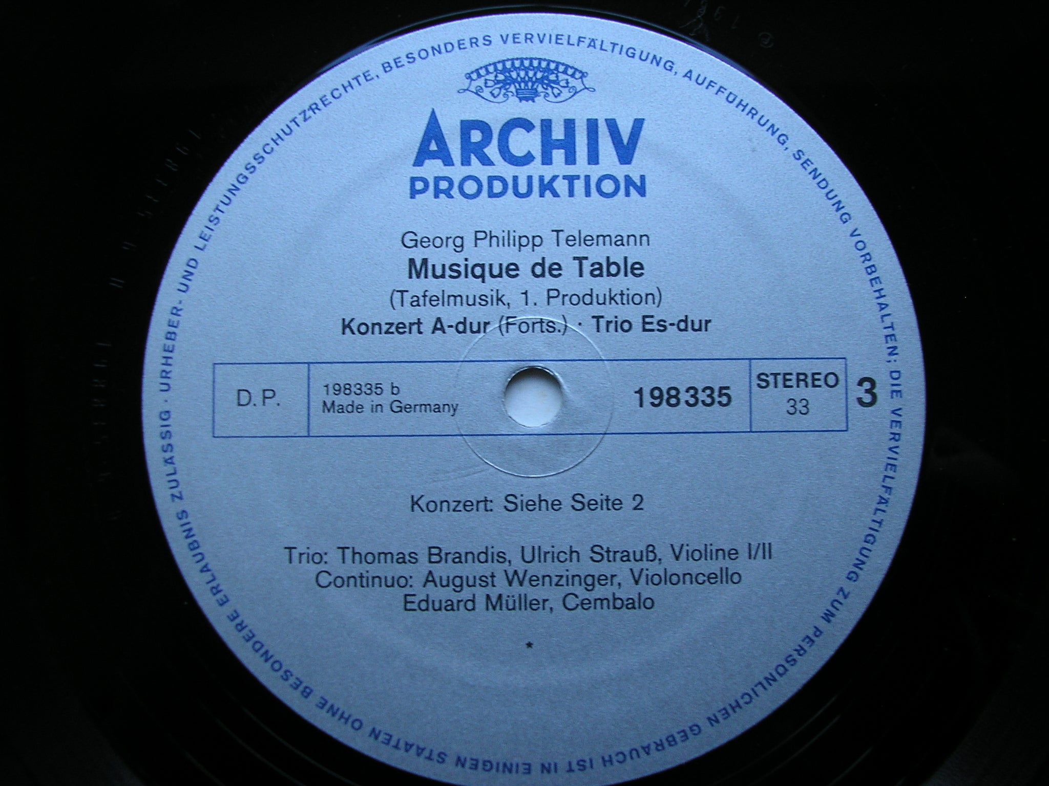 TELEMANN: TAFELMUSIK  Production 1     SCHOLA CANTORUM BASILIENSIS / WENZINGER      2LP      2708 008