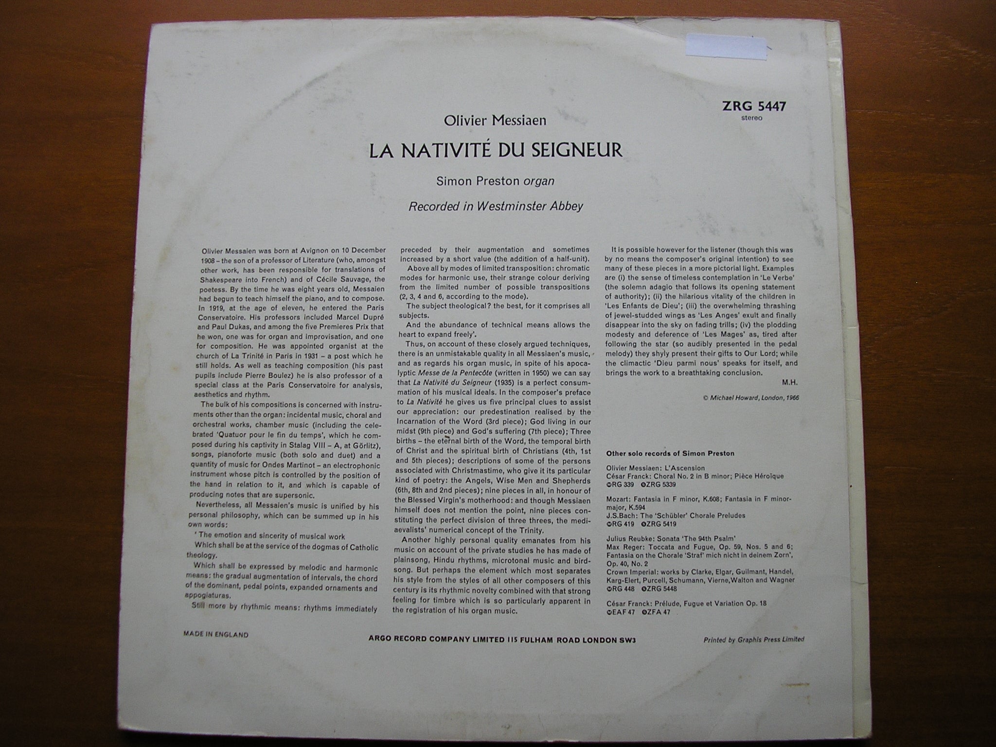 MESSIAEN: LA NATIVITE DU SEIGNEUR      SIMON PRESTON      ZRG 5447