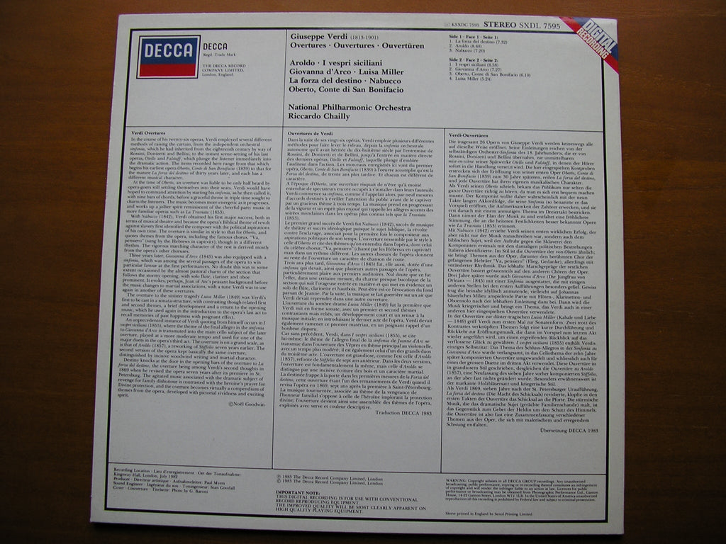 VERDI: OVERTURES       CHAILLY / NATIONAL PHILHARMONIC ORCHESTRA     SXDL 7595