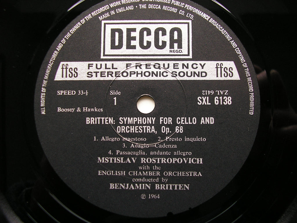 BRITTEN: CELLO SYMPHONY / HAYDN: CELLO CONCERTO in C      ROSTROPOVICH / ENGLISH CHAMBER ORCHESTRA / BRITTEN    SXL 6138