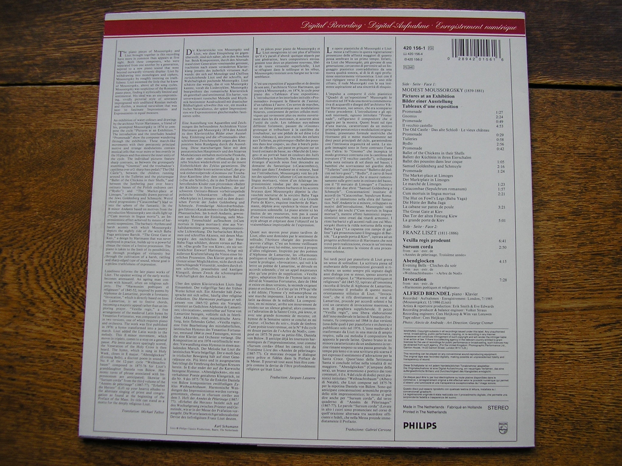 MOUSSORGSKY: PICTURES AT AN EXHIBITION / LISZT: PIANO PIECES    ALFRED BRENDEL  420 156