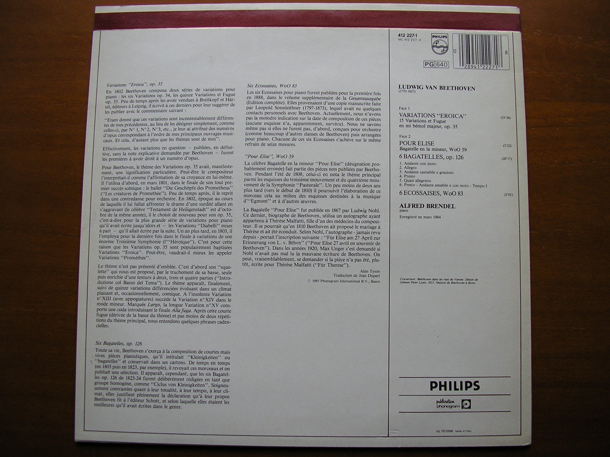 BEETHOVEN:  EROICA VARIATIONS / POUR ELISE / SIX BAGATELLES     ALFRED BRENDEL    412 227