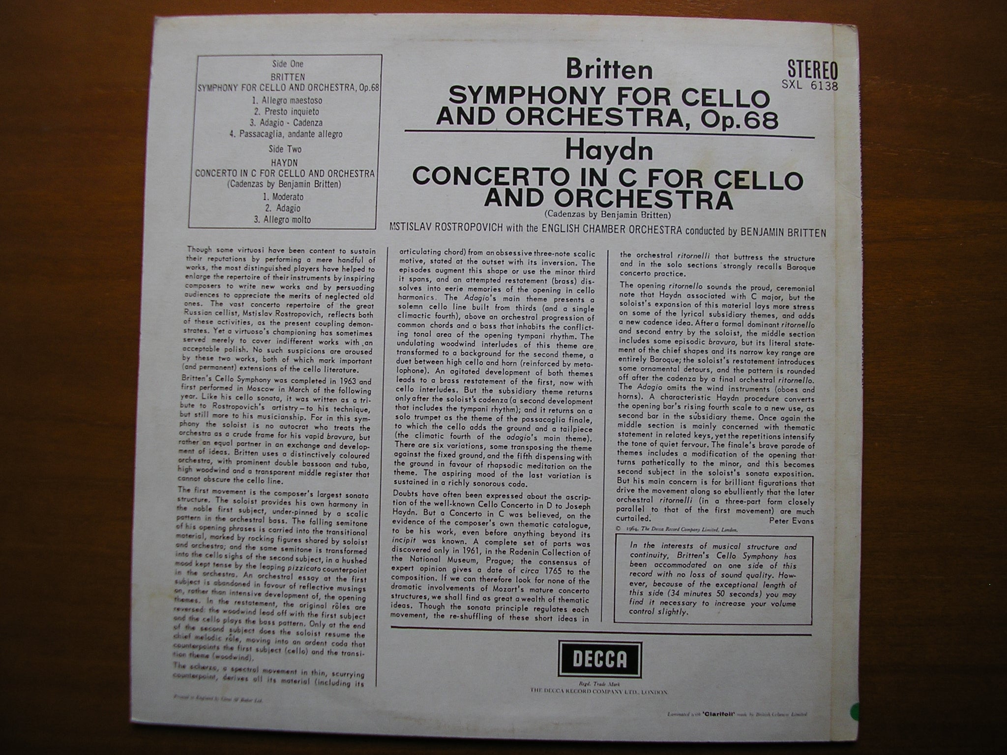 BRITTEN: THE SUITES FOR CELLO       MSTISLAV ROSTROPOVICH       SXL 6393