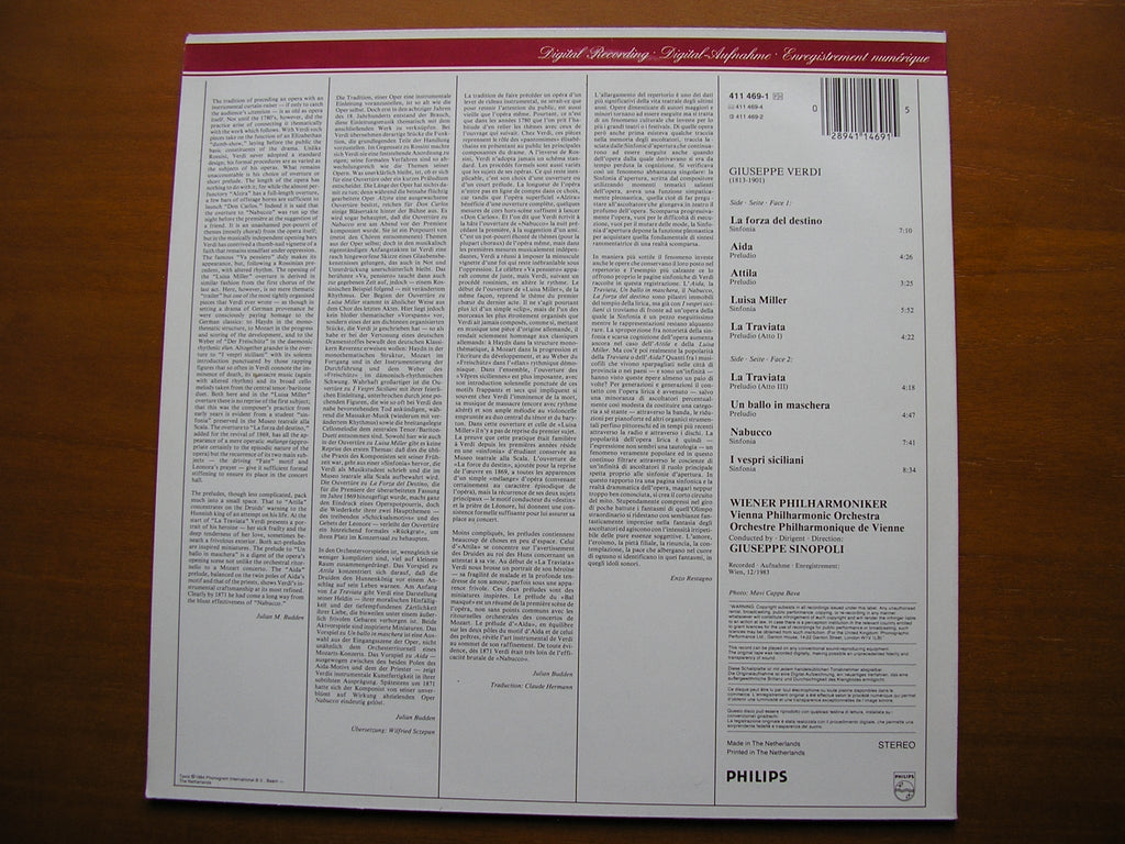 VERDI: OVERTURES      SINOPOLI / VIENNA PHILHARMONIC    411 469