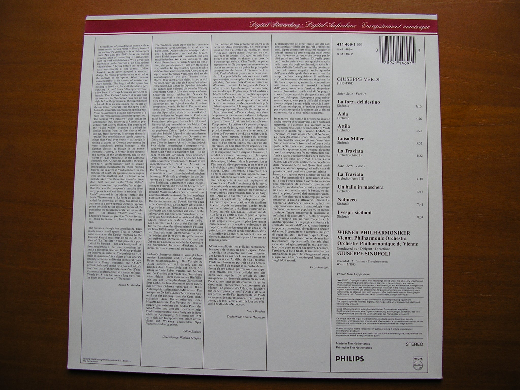 VERDI: OVERTURES      SINOPOLI / VIENNA PHILHARMONIC    411 469