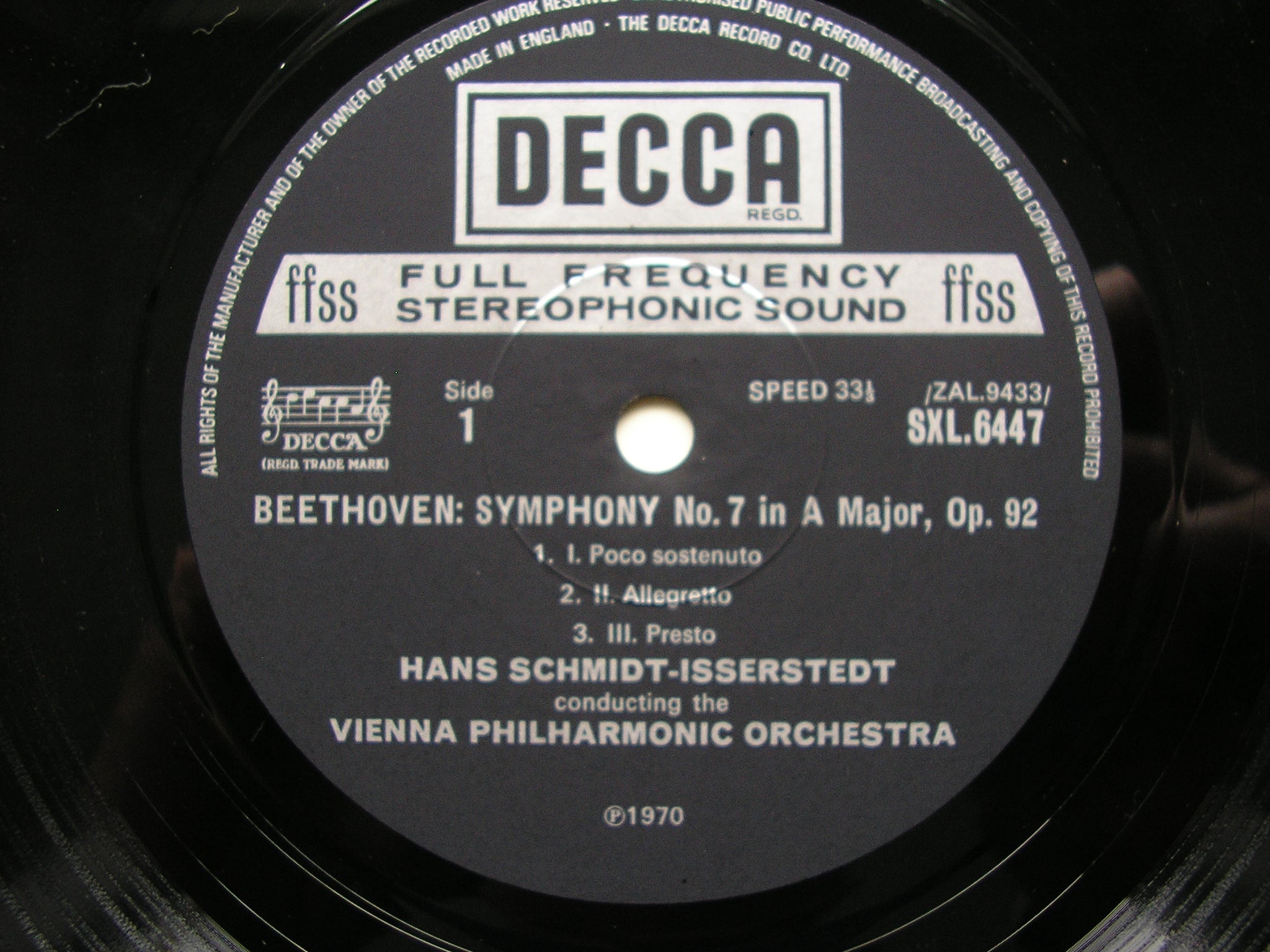 SXL 6447 BEETHOVEN: SYMPHONY No. 7 / OVERTURE Leonora No. 3     SCHMIDT-ISSERSTEDT / VIENNA PHILHARMONIC     ED4