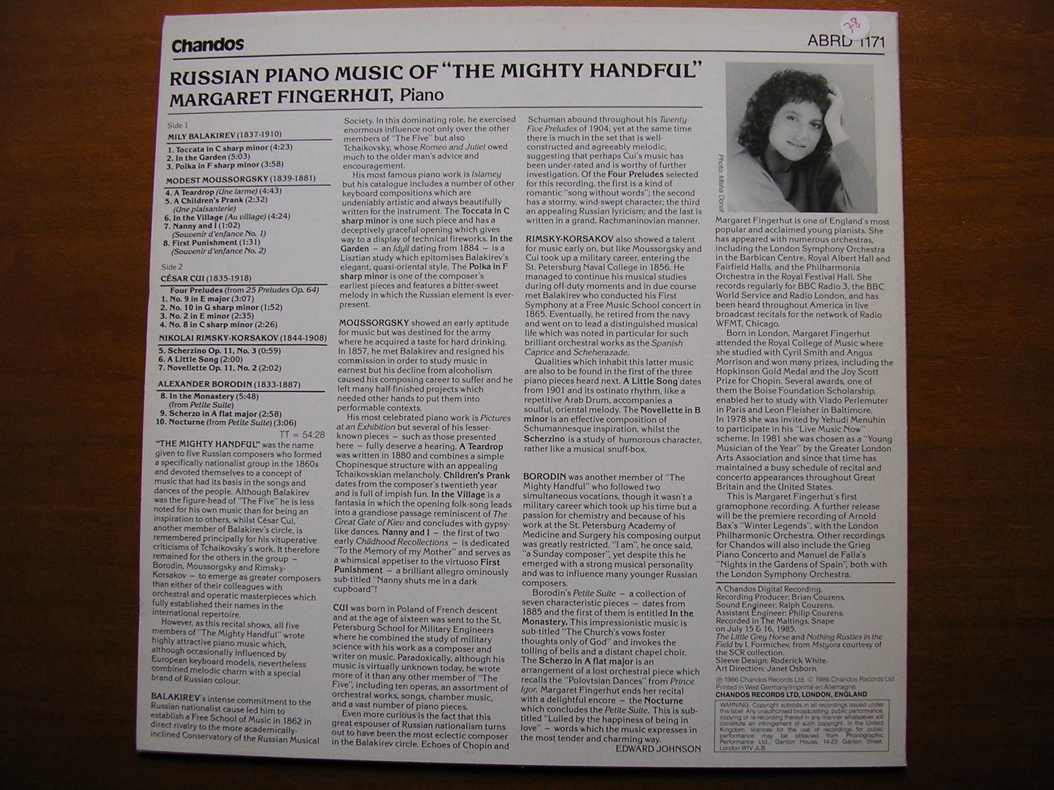 BALAKIREV / BORODIN / CUI / MOUSSORGSKY / RIMSKY-KORSAKOV: PIANO MUSIC     MARGARET FINGERHUT     ABRD 1171