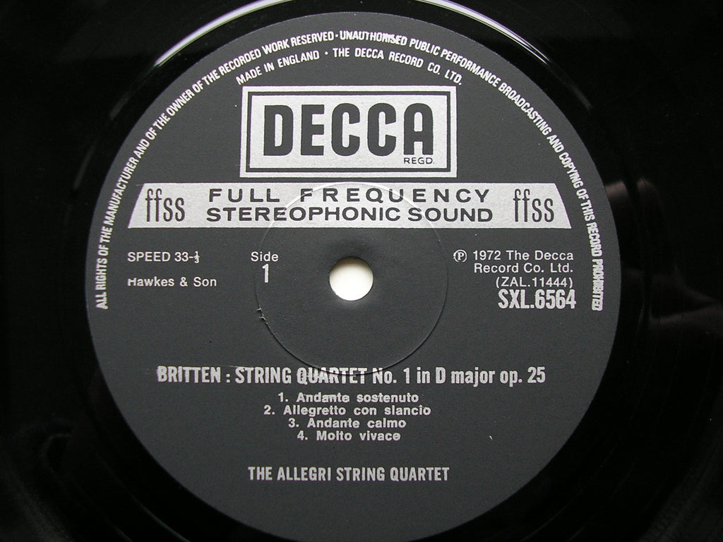 BRITTEN: STRING  QUARTETS Nos. 1 & 2      ALLEGRI STRING QUARTET     SXL 6564
