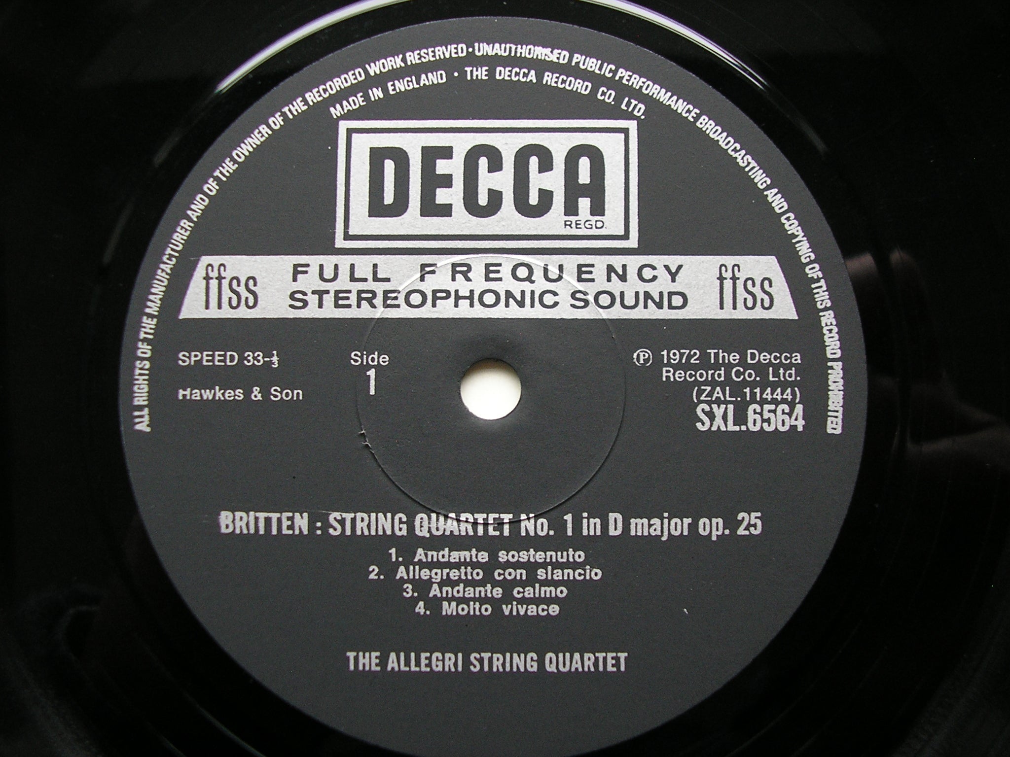 BRITTEN: STRING  QUARTETS Nos. 1 & 2      ALLEGRI STRING QUARTET     SXL 6564