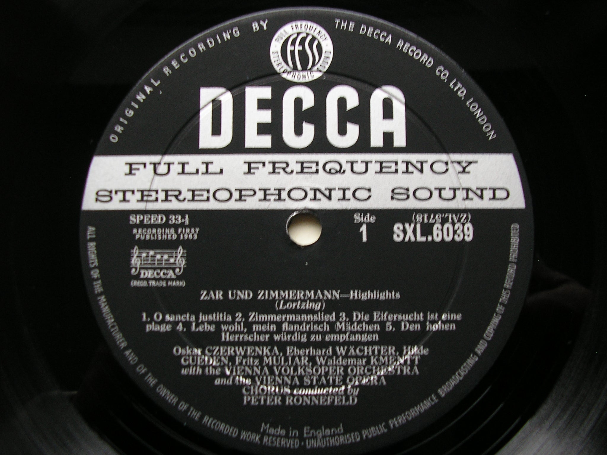 SXL 6039  LORTZING: ZAR & ZIMMERMANN / DER WAFFENSCHIED   excerpts    GUEDEN / WAECHTER / VIENNA VOLKSOPER / RONNEFELD      ED1