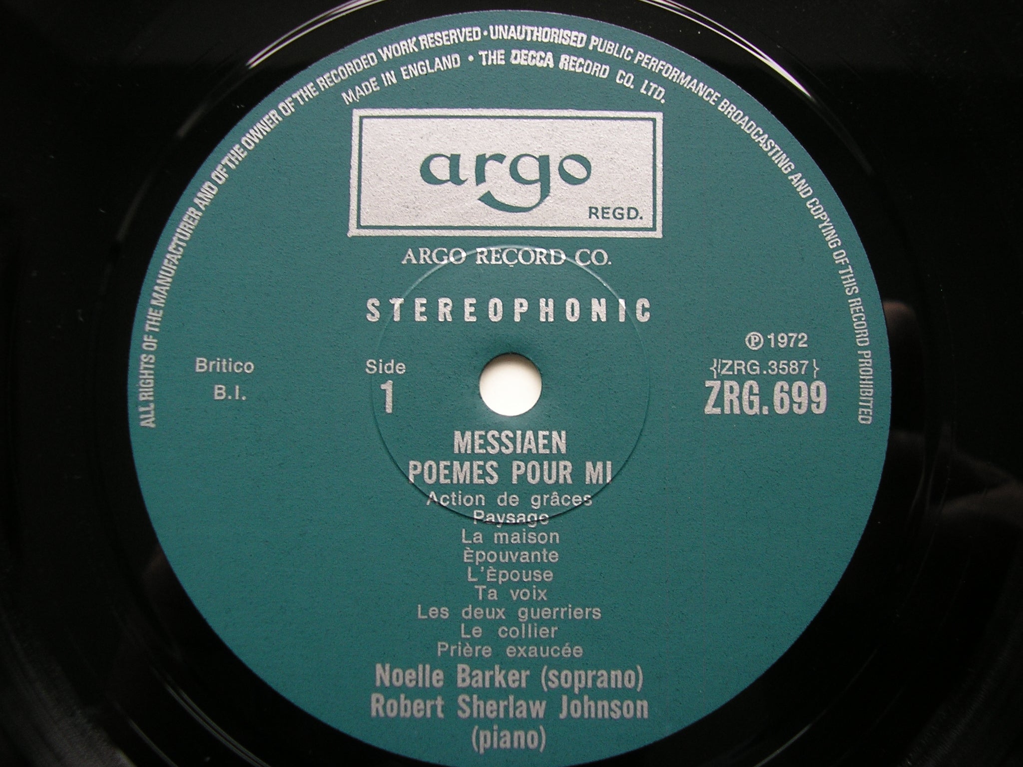 MESSIAEN: POEMES POUR MI / CHANTS DE TERRE ET DE CIEL      NOELLE BARKER / ROBERT SHERLAW JOHNSON      ZRG 699