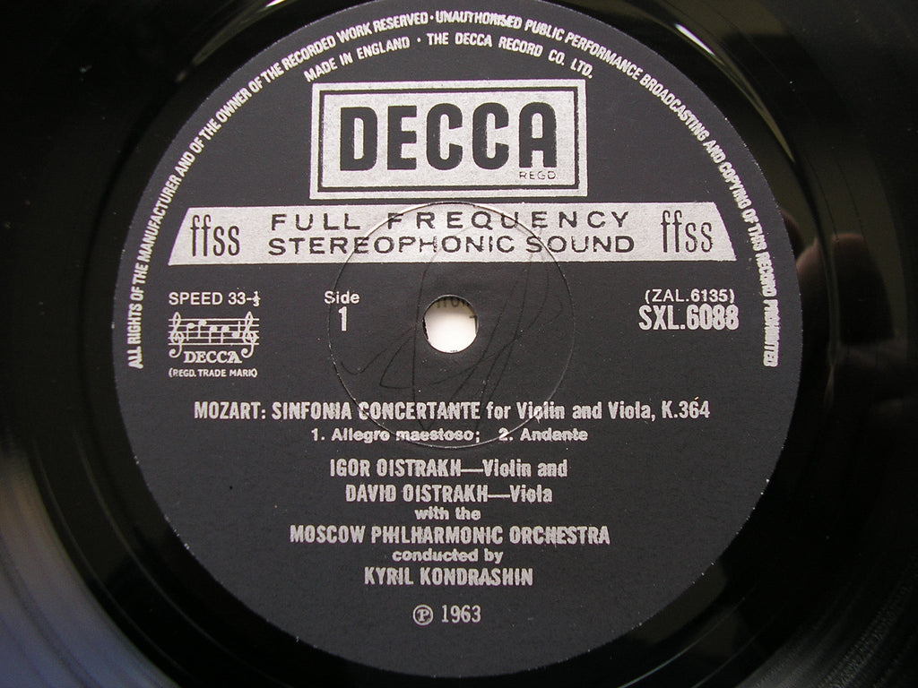 SXL 6088 MOZART: SINFONIA CONCERTANTE K364 DAVID & IGOR OISTRAKH / MPO / KONDRASHIN