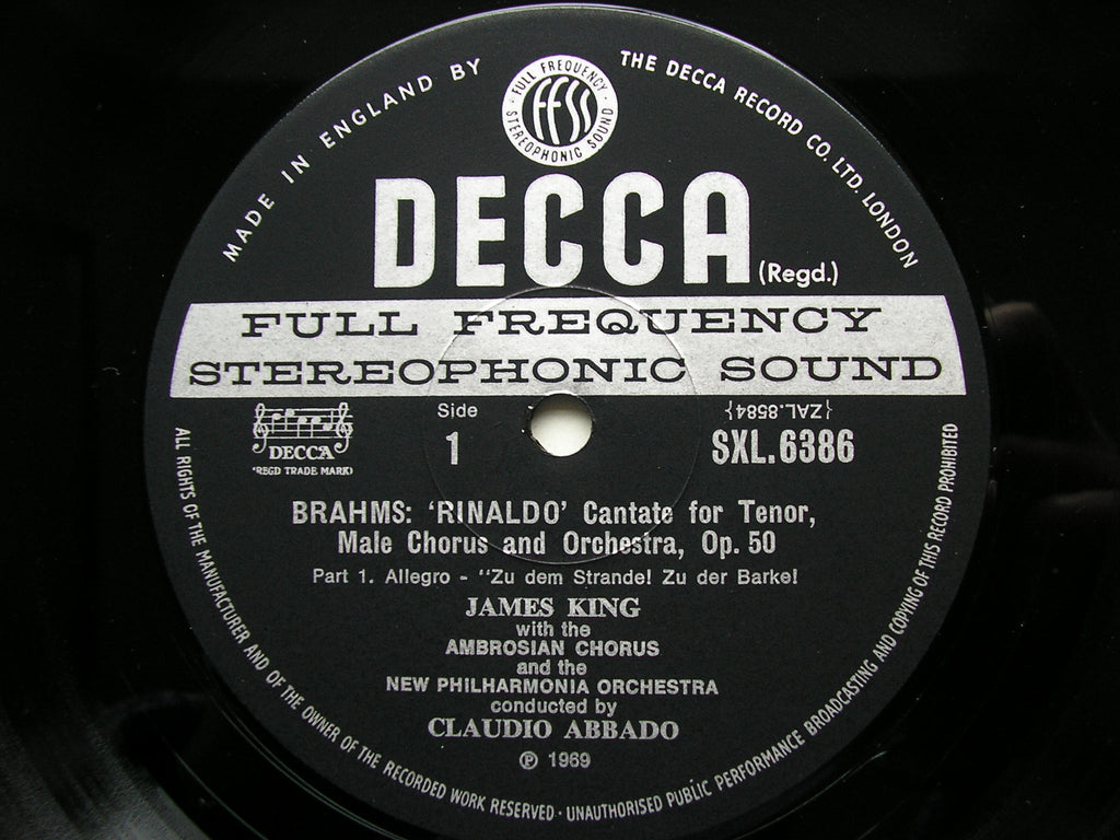 BRAHMS:  RINALDO / SONG OF DESTINY     JAMES KING / NEW PHILHARMONIA / ABBADO    ED3