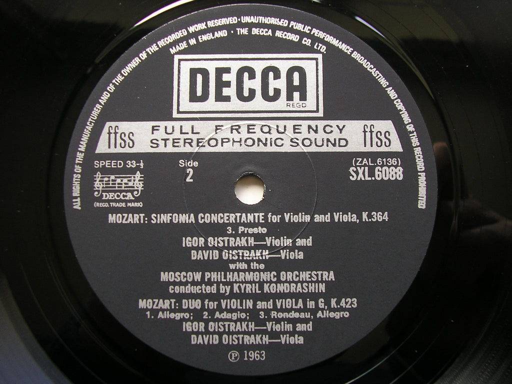 SXL 6088 MOZART: SINFONIA CONCERTANTE K364 DAVID & IGOR OISTRAKH / MPO / KONDRASHIN