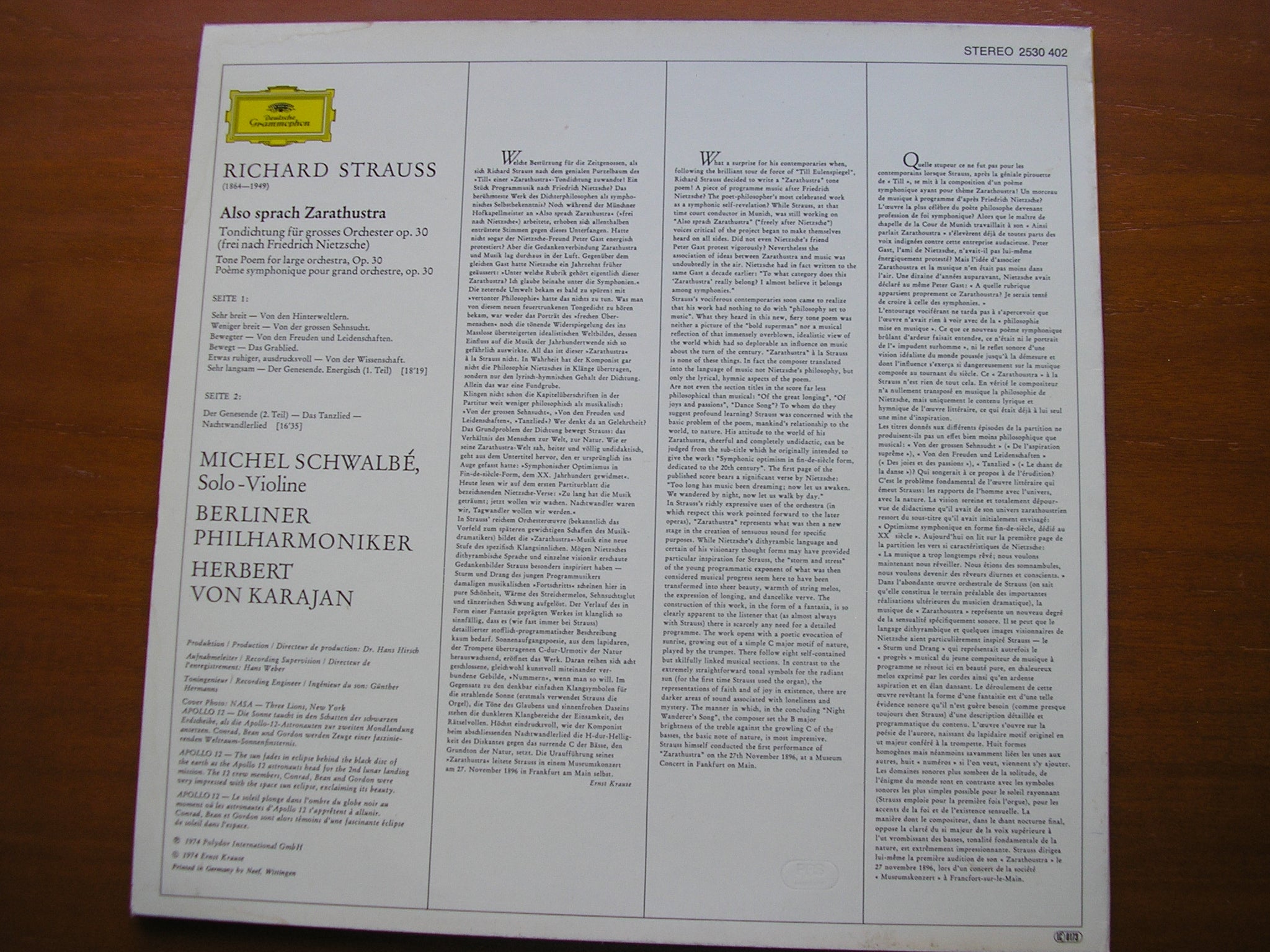 STRAUSS: ALSO SPRACH ZARATHUSTRA     KARAJAN / BERLIN PHILHARMONIC     2530 402