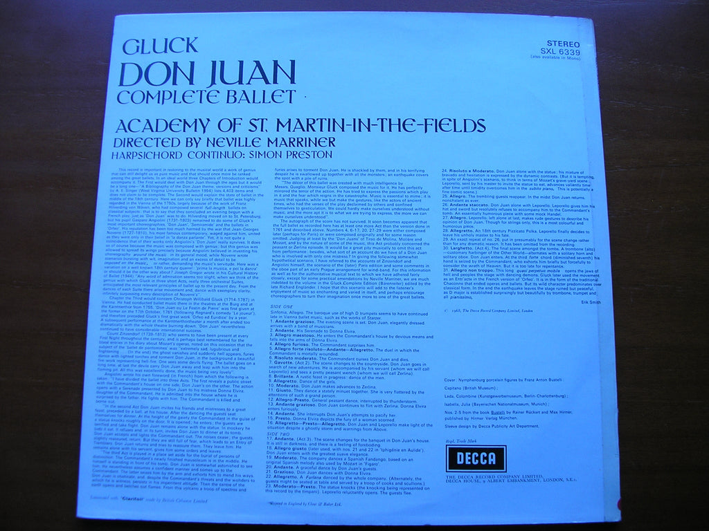 SXL 6339 GLUCK: DON JUAN complete ballet 1761 MARRINER / ACADEMY OF ST MARTIN IN THE FIELDS
