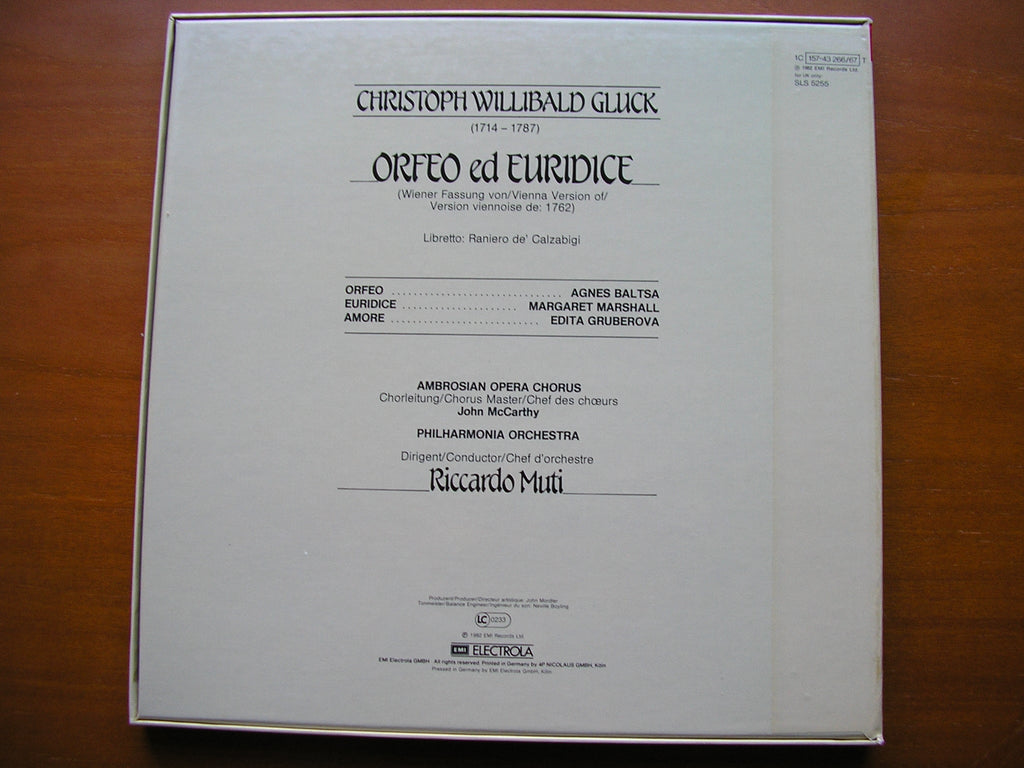 GLUCK: ORFEO ED EURIDICE (1762)    BALTSA / MARSHALL / GRUBEROVA / PHILHARMONIA / MUTI     2LP     SLS 5255