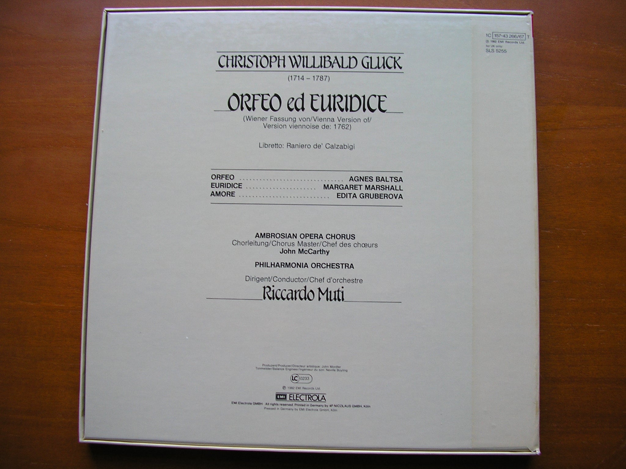GLUCK: ORFEO ED EURIDICE (1762)    BALTSA / MARSHALL / GRUBEROVA / PHILHARMONIA / MUTI     2LP     SLS 5255