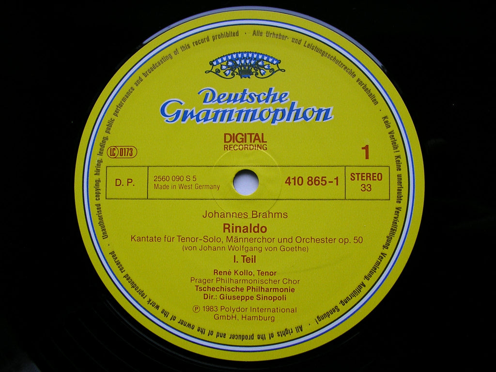 BRAHMS:  RINALDO      RENE KOLLO / CZECH PHILHARMONIC / SINOPOLI     410 865