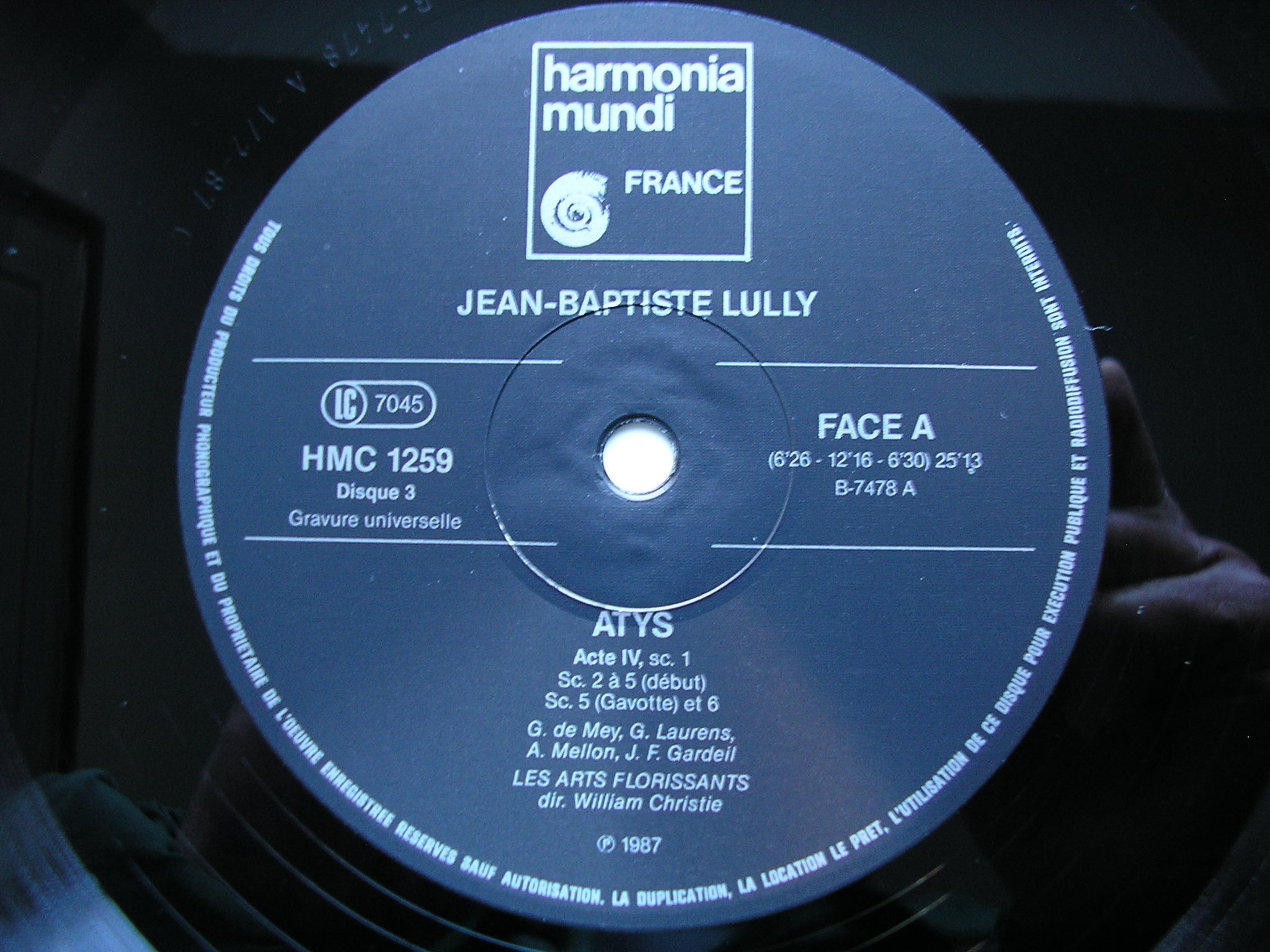 LULLY: ATYS      DE MEY / LAURENS / MELLON / GARDEIL / LES ARTS FLORISSANTS / CHRISTIE    3LP     HMC 1257-59