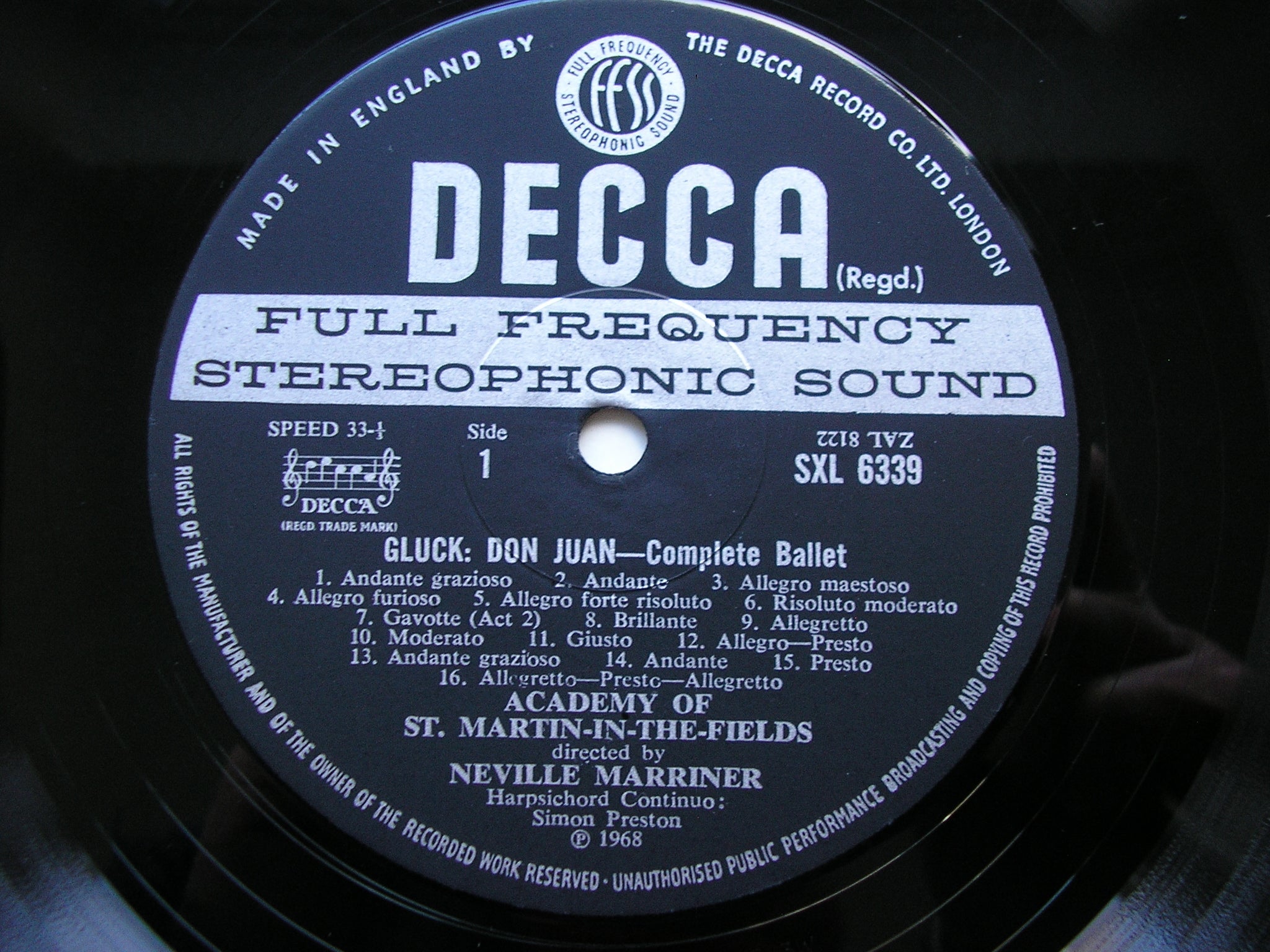 SXL 6339 GLUCK: DON JUAN complete ballet 1761 MARRINER / ACADEMY OF ST MARTIN IN THE FIELDS