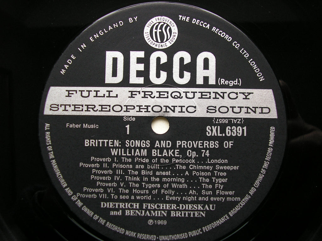 BRITTEN: SONNETS OF JOHN DONNE / SONGS OF WILLIAM BLAKE   PEARS / FISCHER-DIESKAU / BRITTEN      SXL 6391