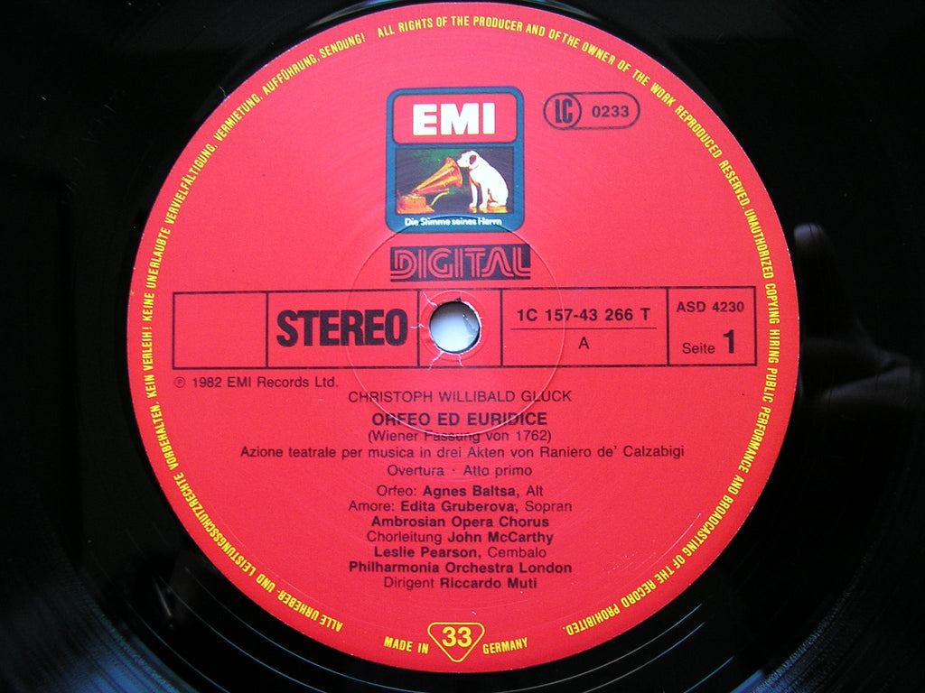 GLUCK: ORFEO ED EURIDICE (1762)    BALTSA / MARSHALL / GRUBEROVA / PHILHARMONIA / MUTI     2LP     SLS 5255