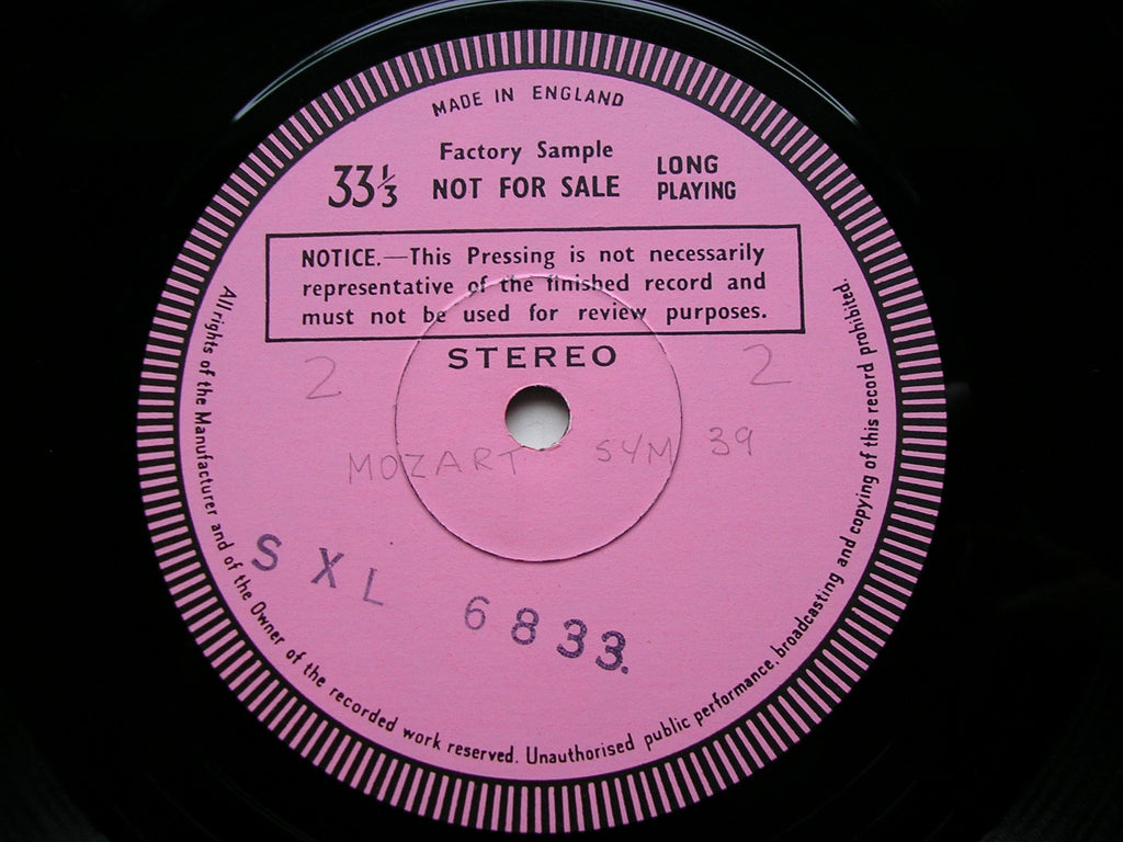 SXL 6833 MOZART: SYMPHONIES Nos. 34 & 39 MEHTA / ISRAEL PHILHARMONIC test pressing