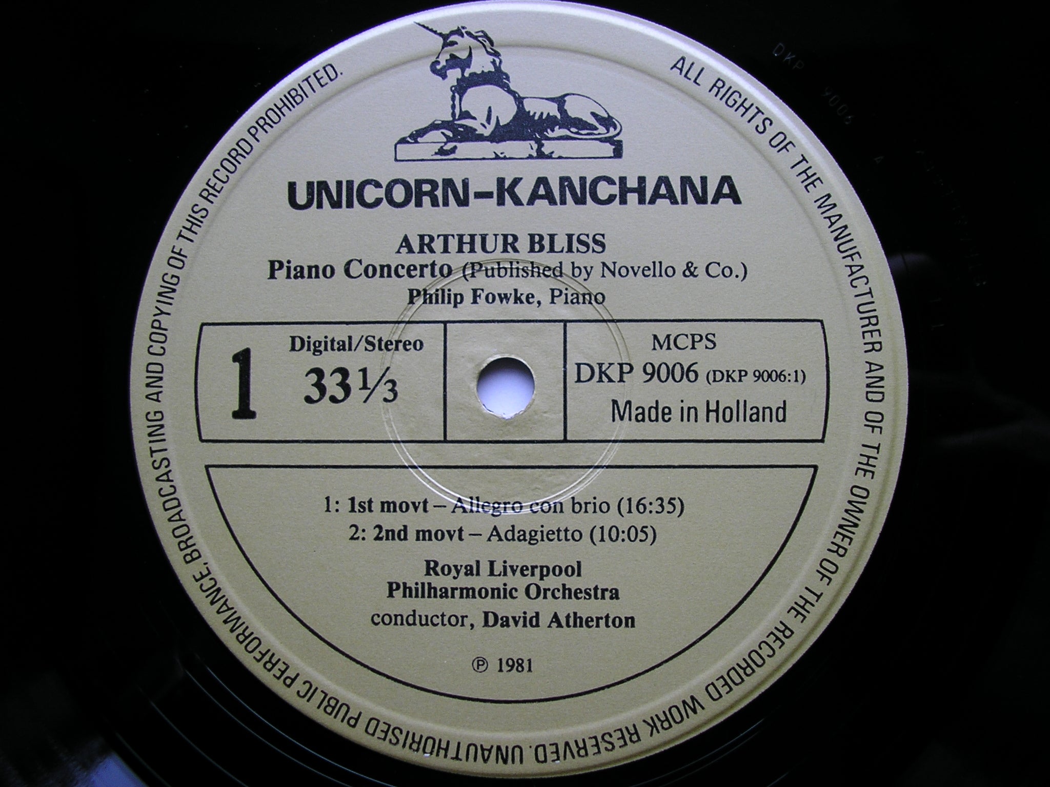 BLISS: PIANO CONCERTO / MARCH OF HOMAGE / WELCOME THE QUEEN     FOWKE / ROYAL LIVERPOOL PHILHARMONIC / ATHERTON     DKP 9006