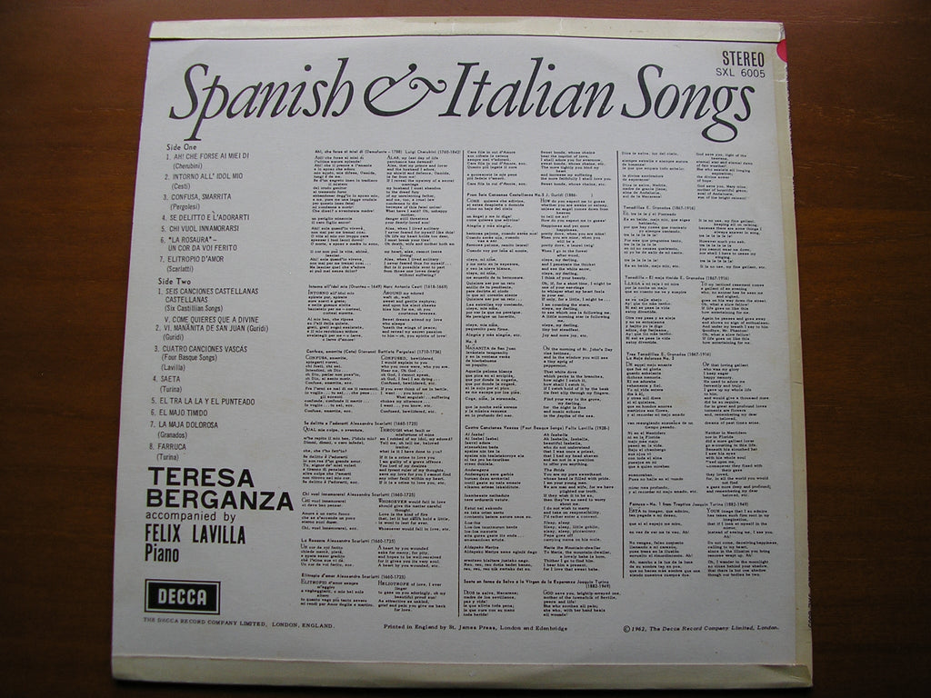 SXL 6005 TERESA BERGANZA SINGS SPANISH & ITALIAN SONGS BERGANZA / LAVILLA test pressing