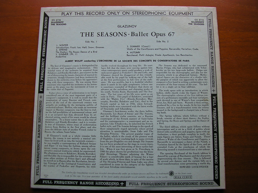 GLAZUNOV: THE SEASONS     WOLFF / PARIS CONSERVATOIRE    CS 6116